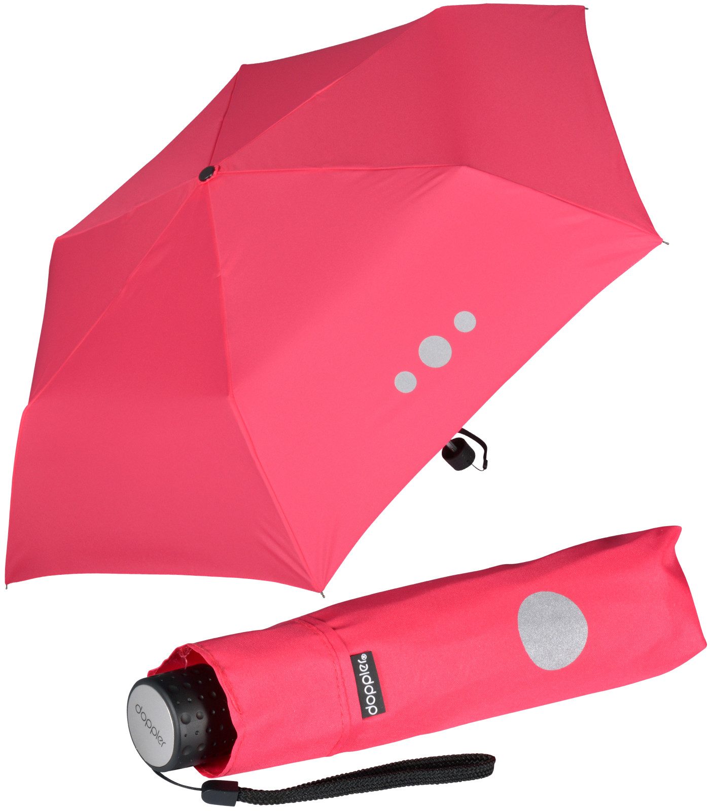 doppler® Taschenregenschirm Super-Mini Havanna Kids Reflex, kleiner, leichter Kinderschirm mit reflektierenden Aufdrucken