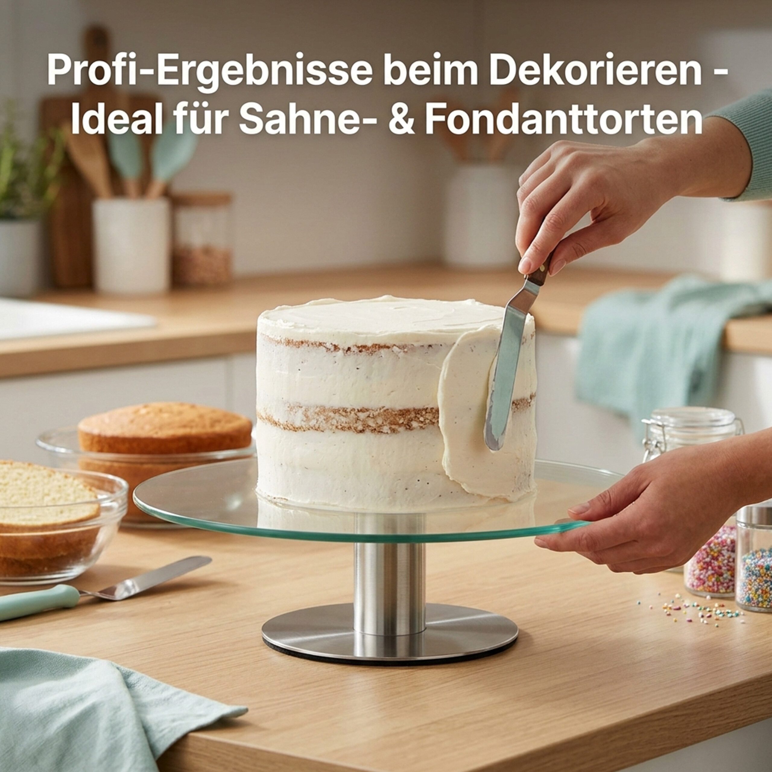 relaxdays Tortenplatte drehbar mit Standfuß, Glas – Bild 5 von 5