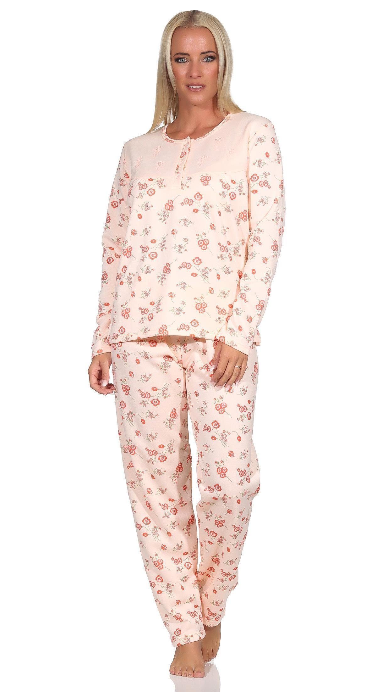 Pyjama (2 Aprikose 2XL Gr. Pyjama EloModa zweiteiliger Damen tlg) XL Schlafanzug, Thermo L Winter M