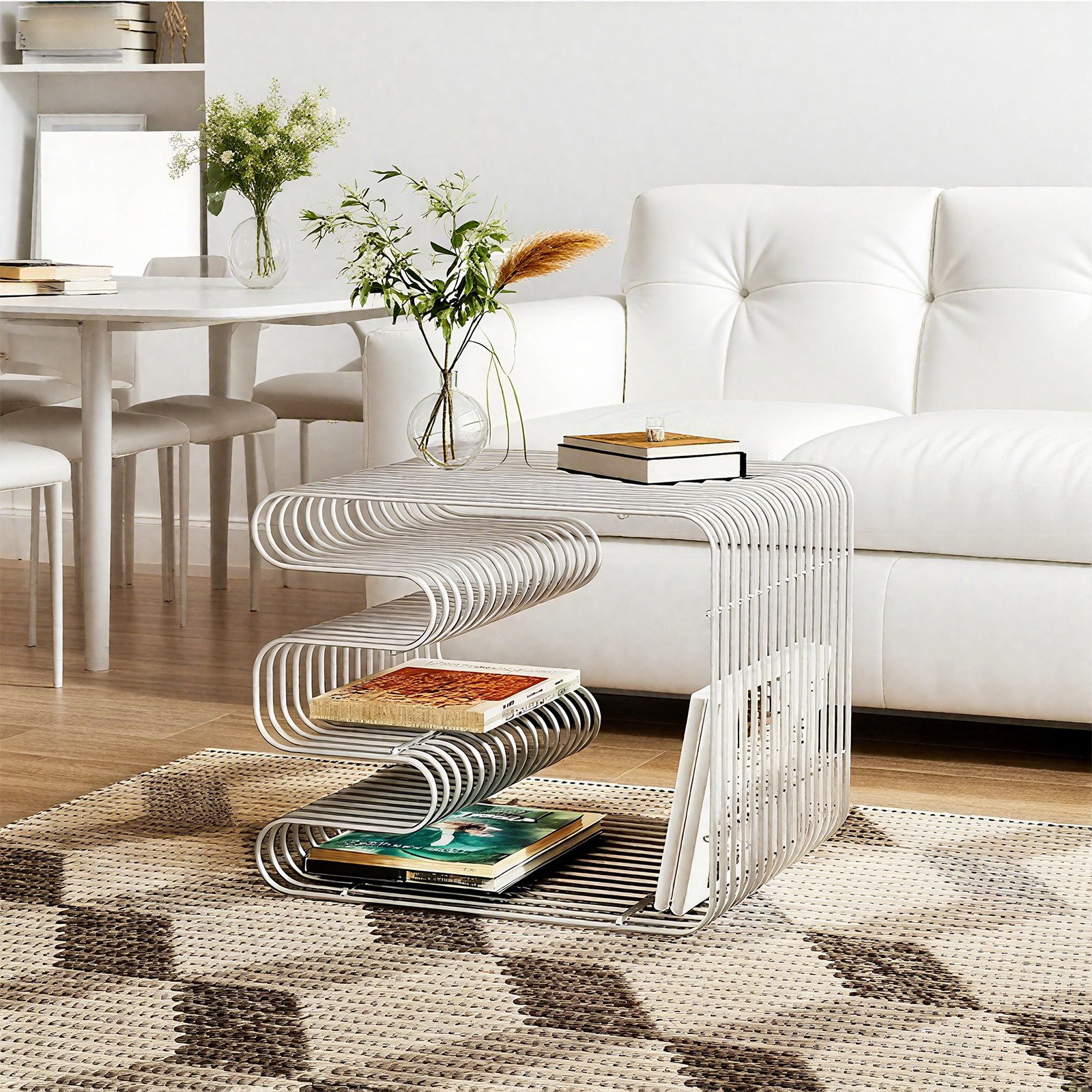 PEALOV Couchtisch Beistelltisch mit Zeitschriftenhalter aus Metall, Moderner Nachttisch (1-St), 32 × 32 × 41 cm – montagefrei, für Wohnzimmer, Schlafzimmer