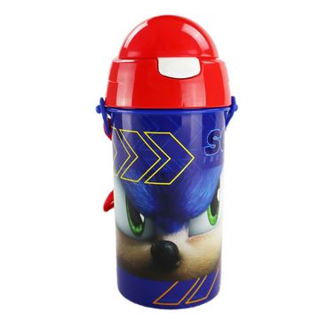 Sonic SEGA Trinkflasche Sonic The Hedgehog Wasserflasche, Flasche mit integriertem Trinkhalm und Tragegurt 500 ml