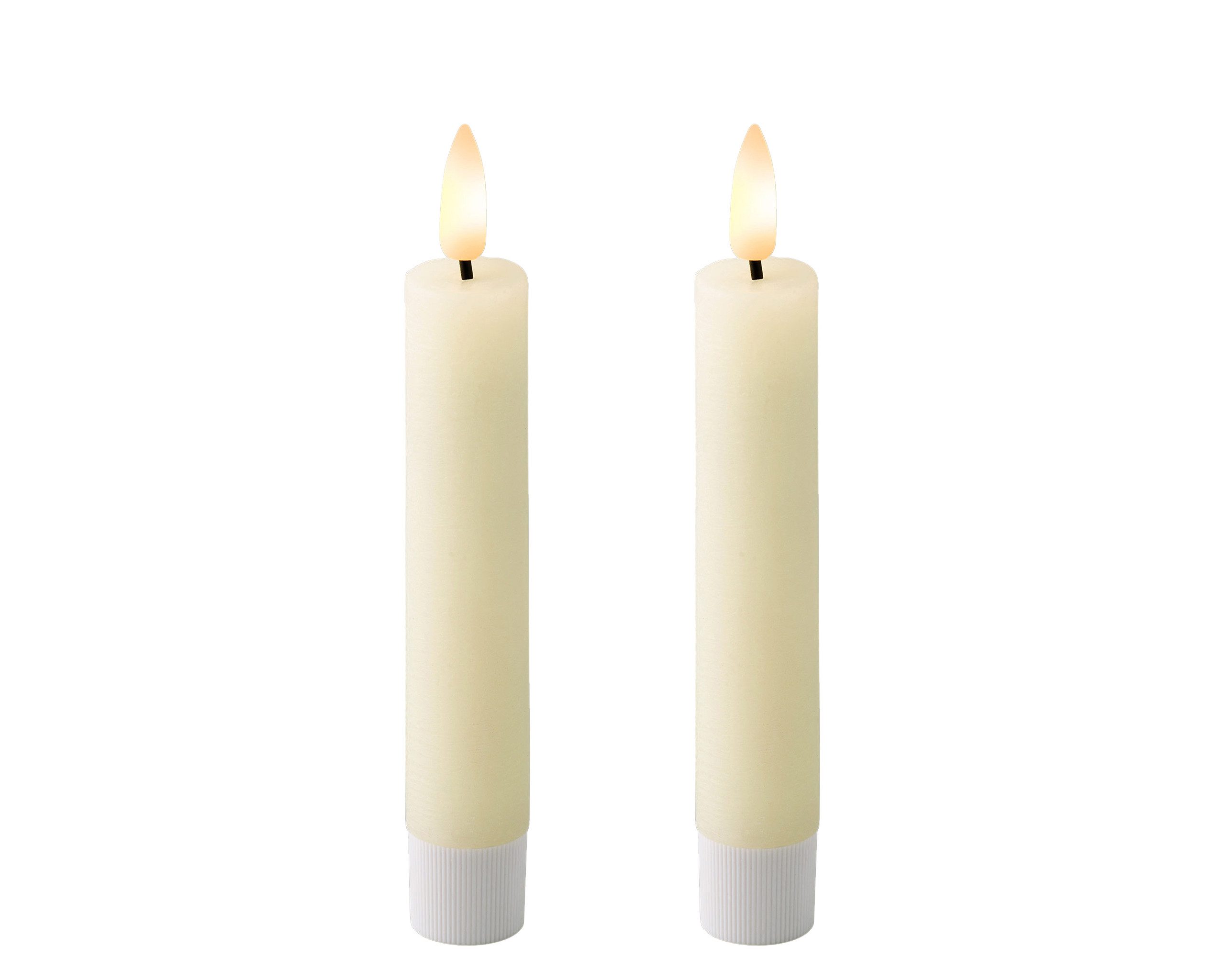 Lumineo LED-Kerze, Timer, warmweiß, LED Kerzen 14,5cm mit Timer Wachs 2 Stück Creme / Warmweiß