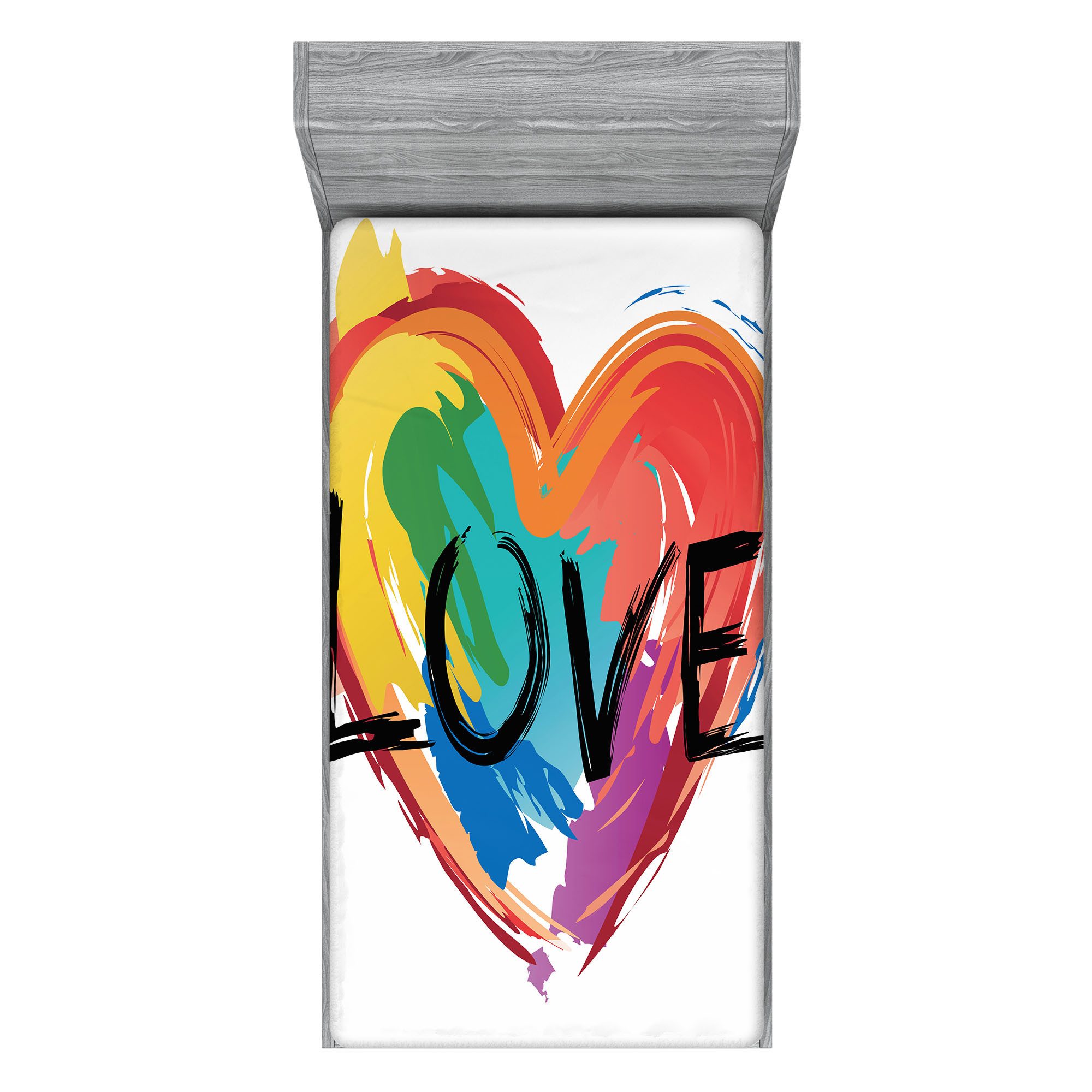 Abakuhaus Натяжные простыни Soft Dekorativer Stoff Bettwäsche Rund-um Elastischer Gummizug, Regenbogen Pinsel gemalt Herz LGBT