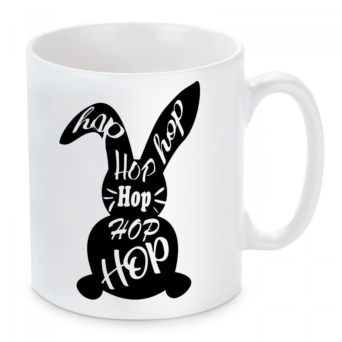 Herzbotschaft Tasse Kaffeebecher mit Motiv Bunny HOP-HOP, Keramik, Kaffeetasse spülmaschinenfest und mikrowellengeeignet