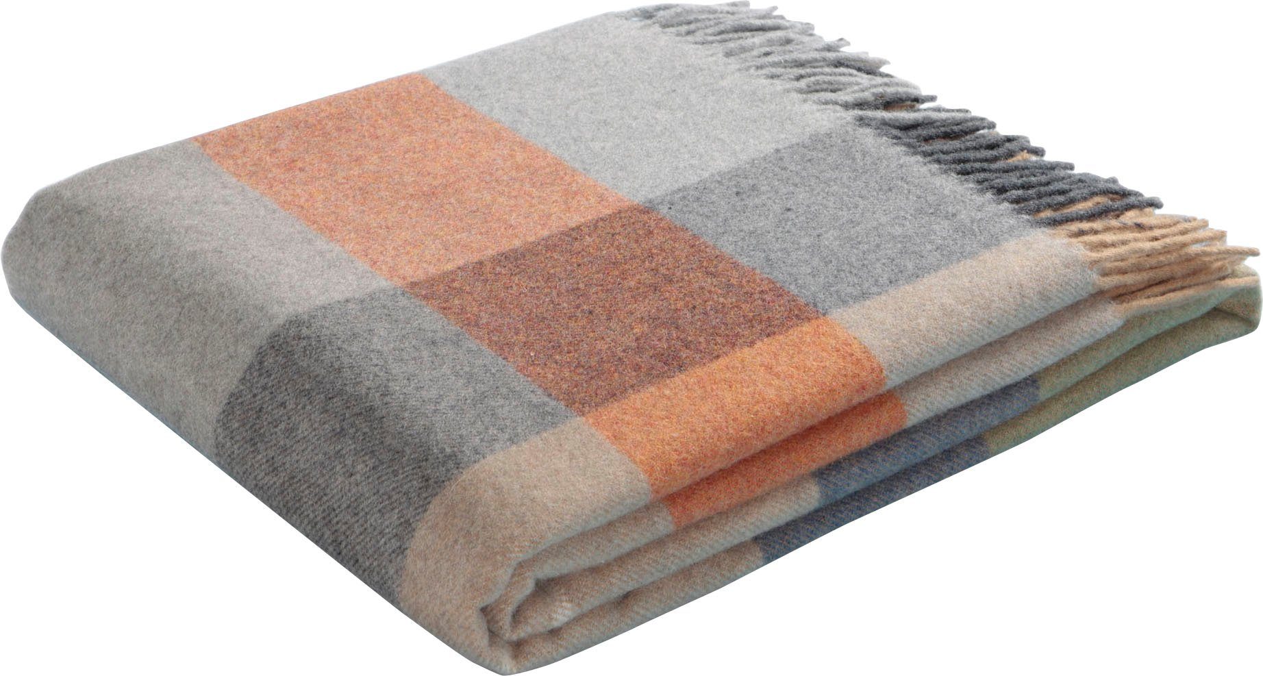 Plaid, Biederlack, im Karo-Look, Kuscheldecke grau/orange/beige