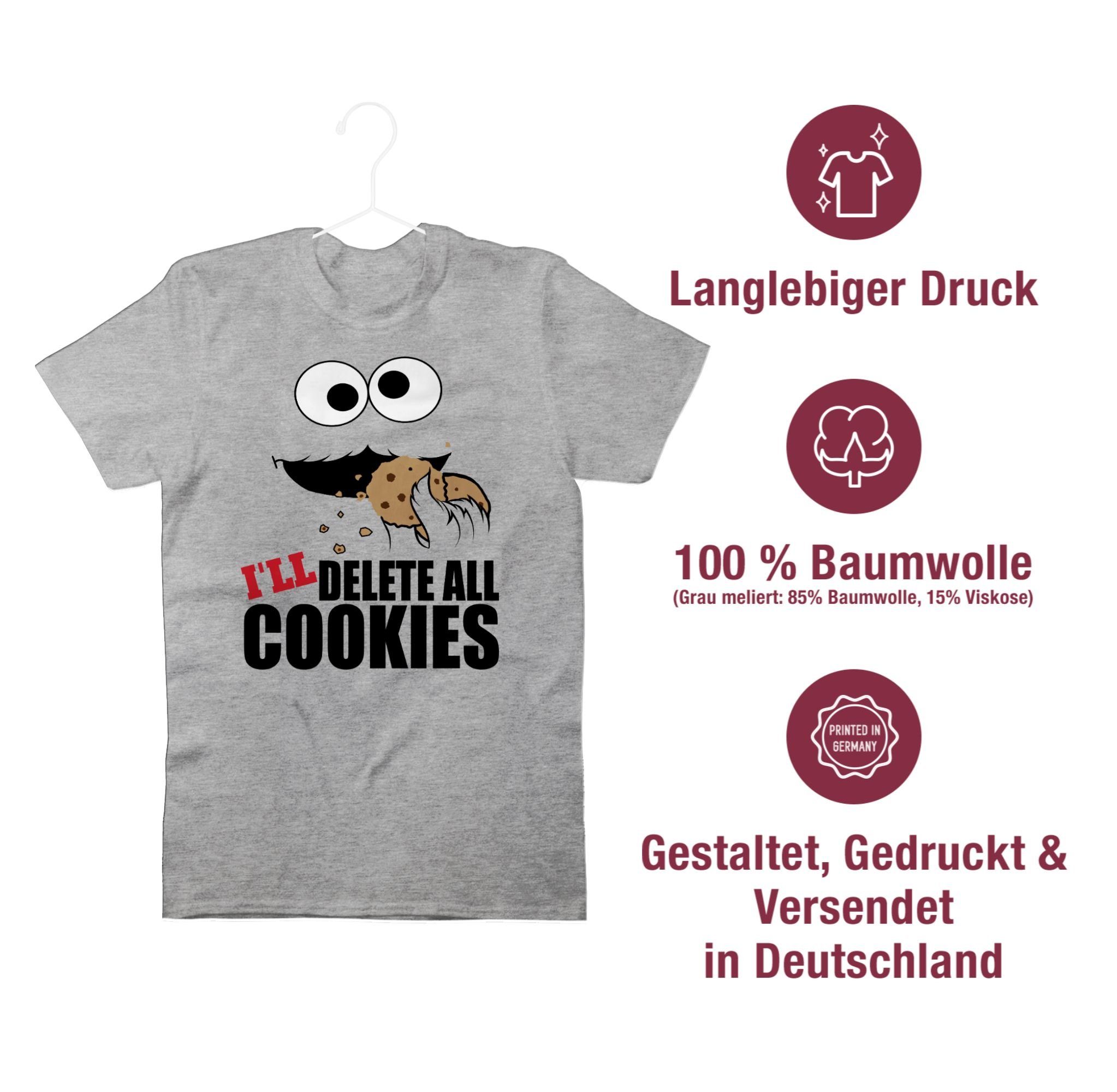 delete T-Shirt Grau will Keks-Monster 3 Nerd meliert I all cookies Shirtracer Geschenke