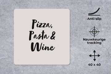 MuchoWow Gaming Mauspad Zitate - Pizza, Pasta & Wein - Sprichwörter - Pizzaliebhaber - (1-St), Mousepad mit Rutschfester Unterseite, Gaming, 40x40 cm, XXL, Großes