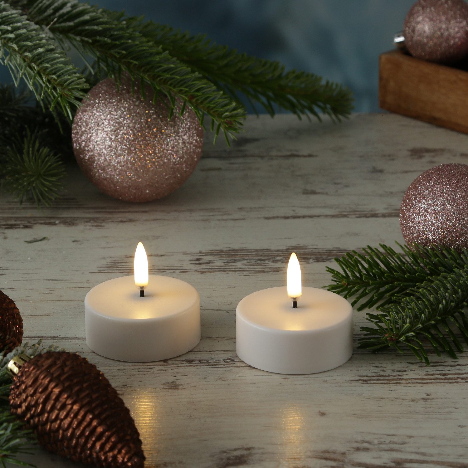 UYUNI Lighting LED-Kerze LED Maxi Teelichter 2 Stück aufladbar 6cm Timer Außen Feier Tischdeko (2-tlg)