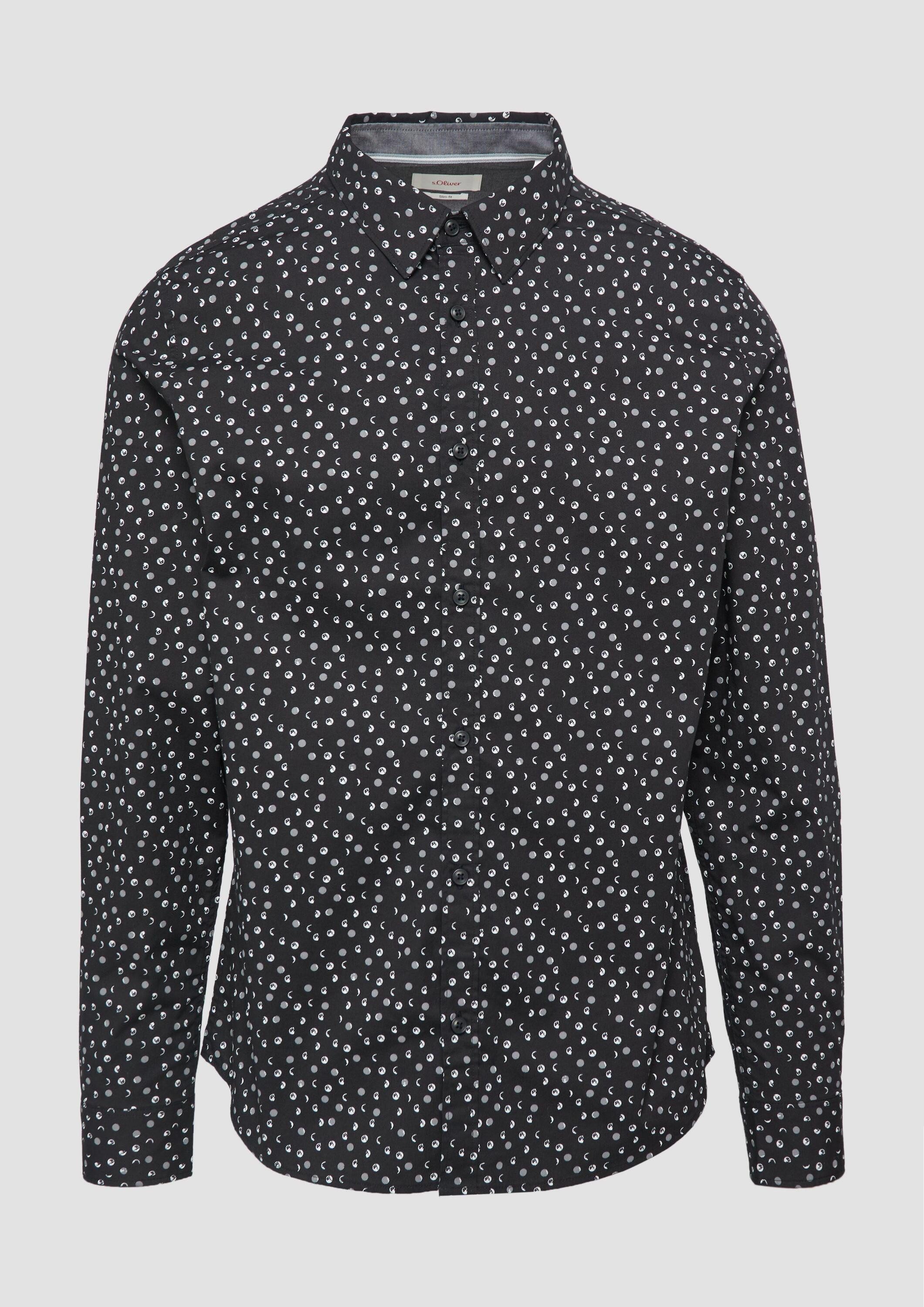 s.Oliver Langarmhemd Hemd Slim Fit: Gemustertes Popeline-Hemd mit Kentkragen
