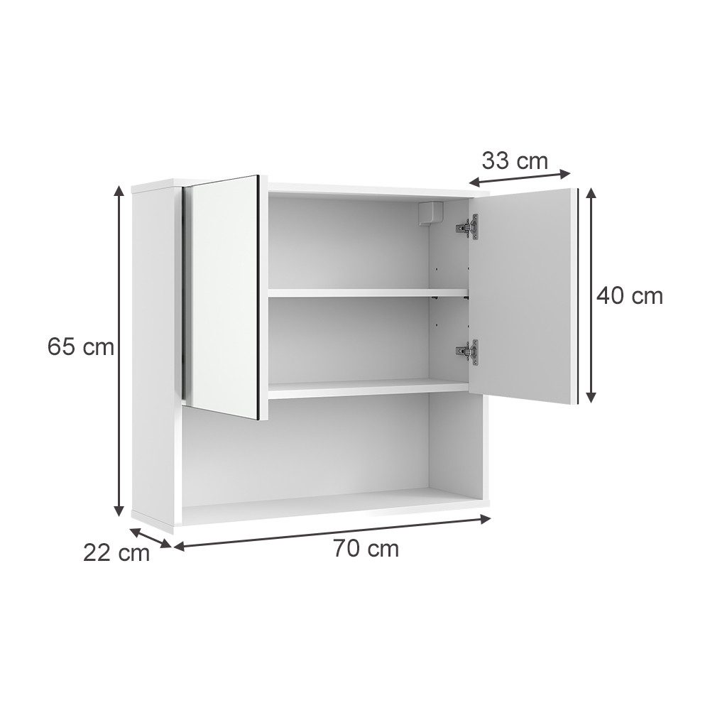 Vicco Badezimmerspiegelschrank Eliza, Weiß Riffel, 70 x 65 cm (1-St)
