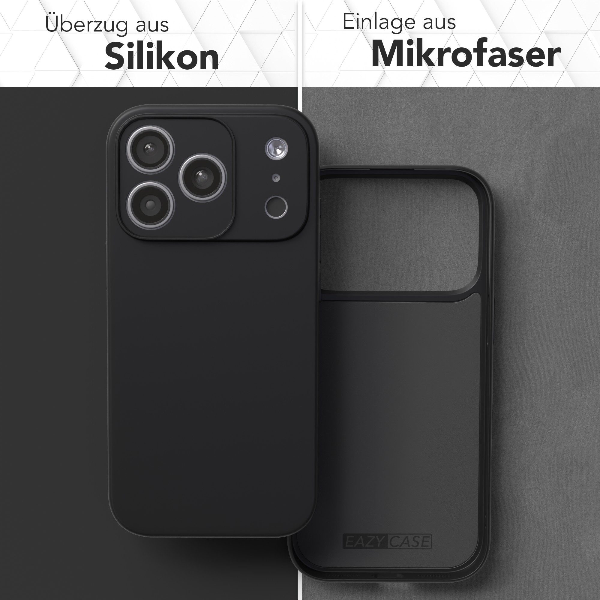EAZY CASE Handyhülle für Apple iPhone 17 Pro Hülle Silikon 6,3 Zoll, Silikon Schutzhülle mit Kameraschutz kratzfest Back Cover Etui Schwarz