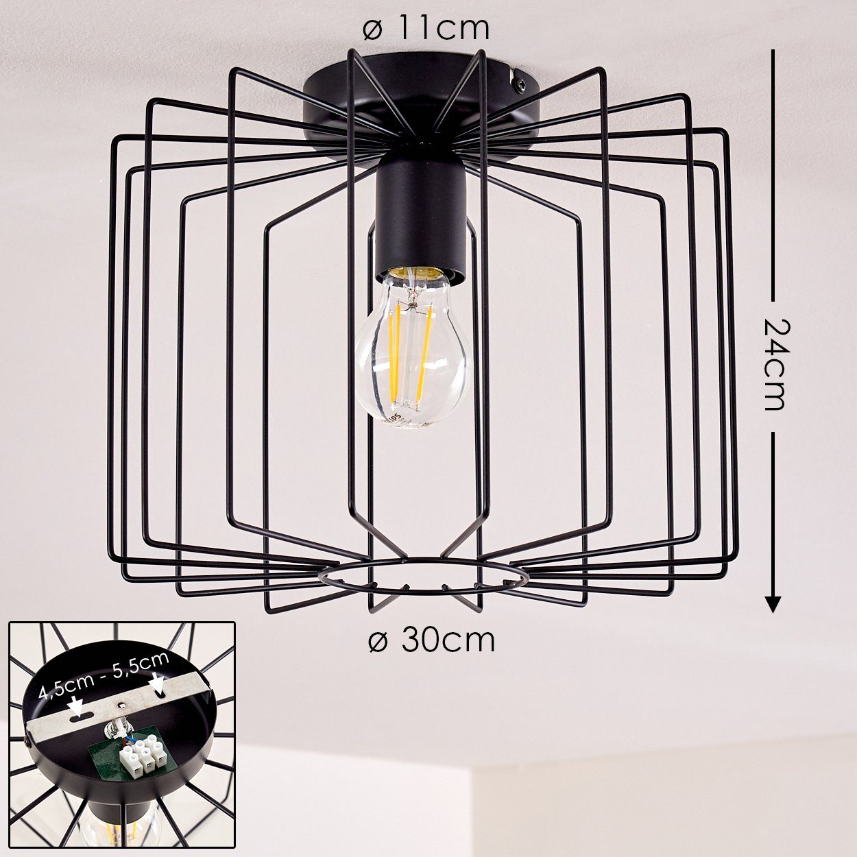 Deckenlampe m. in Schwarz, das Leuchtmittel, durch Gitter »Serri« ohne der Deckenleuchte an E27, hofstein Metall Lichteffekt aus Decke