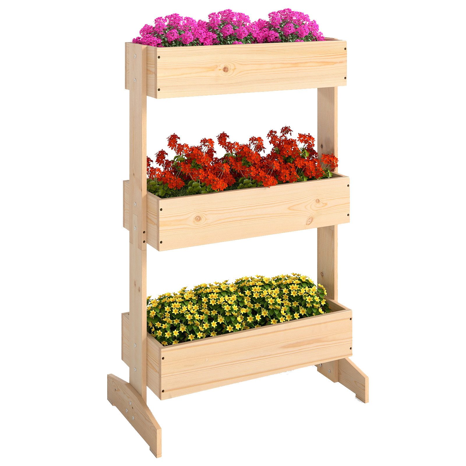 KOMFOTTEU Hochbeet, Blumenbeet mit 3 Blumentrögen & Ablauflöchern