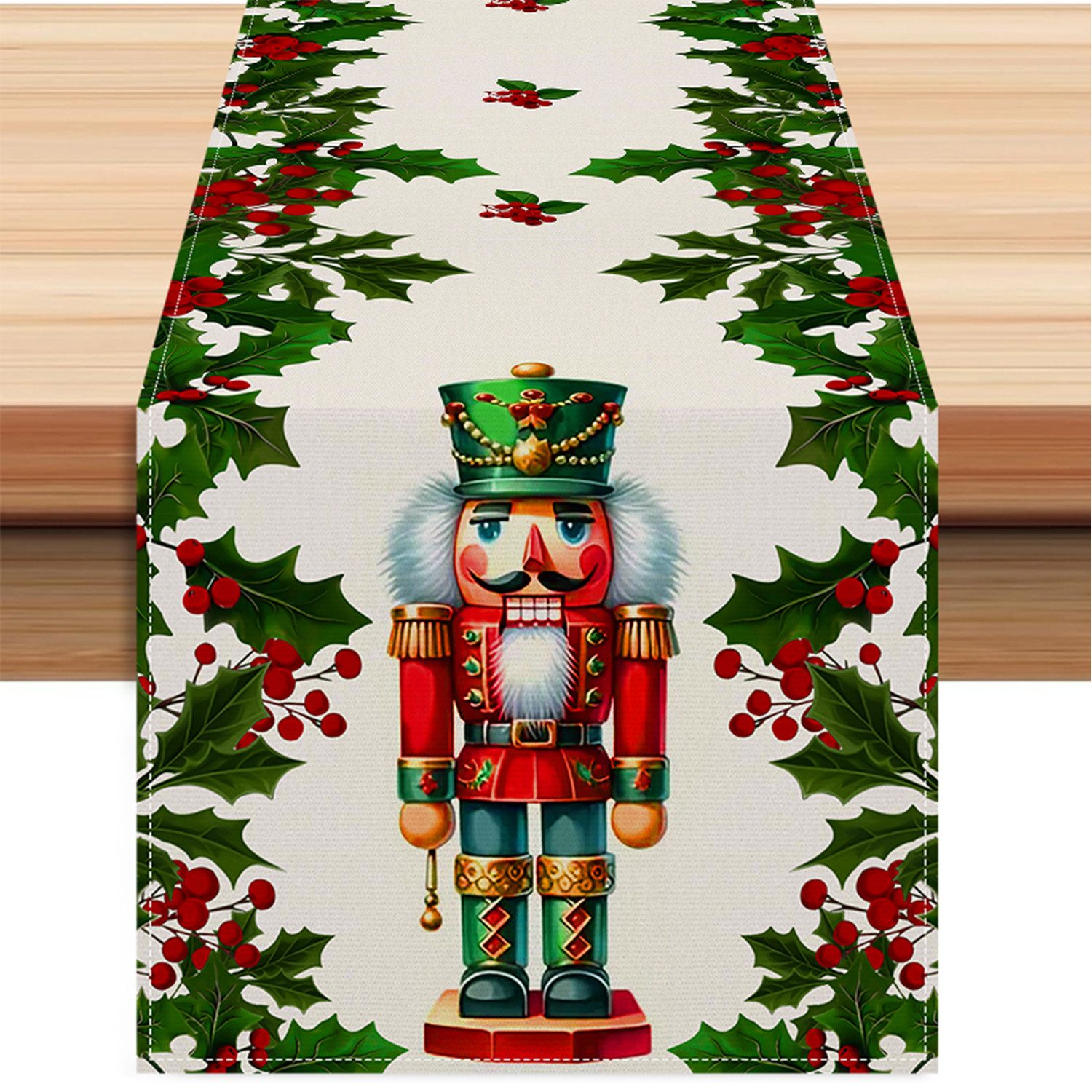 Tischläufer Weihnachtlicher Leinen Tischläufer Druck, Festliche Tischdekoration
