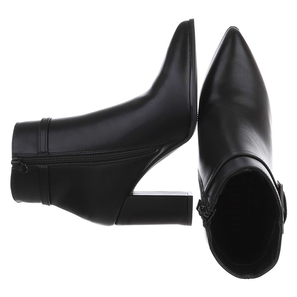 Ital-Design Damen Ankle Boot mit Blockabsatz und Schnalle High-Heel-Stiefelette (92269128) Blockabsatz Stiefeletten in Schwarz