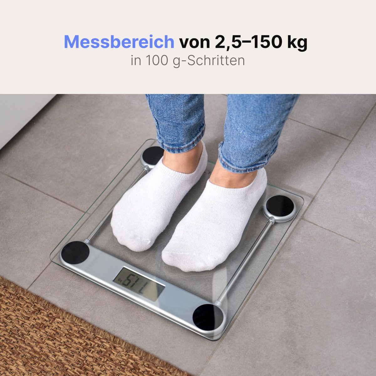 BOMANN Personenwaage PW 1417 CB, mit Glas-Oberfläche, Messbereich von 2,5–150 kg – Bild 4 von 5