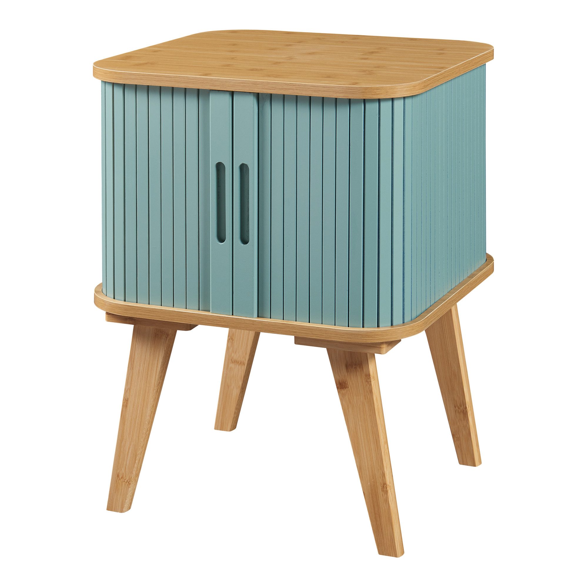 en.casa Beistelltisch, »Tysvær« mit 2 Schiebetüren 59 x 45 x 45 cm Bambus/Blau