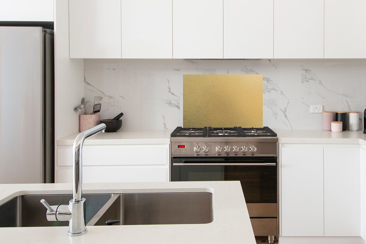 - Chic, Design Wandschutz, - cm, - Metall (1-tlg), MuchoWow küchen Temperaturbeständig Küchenrückwand Gold Herdblende aus - Struktur 60x40