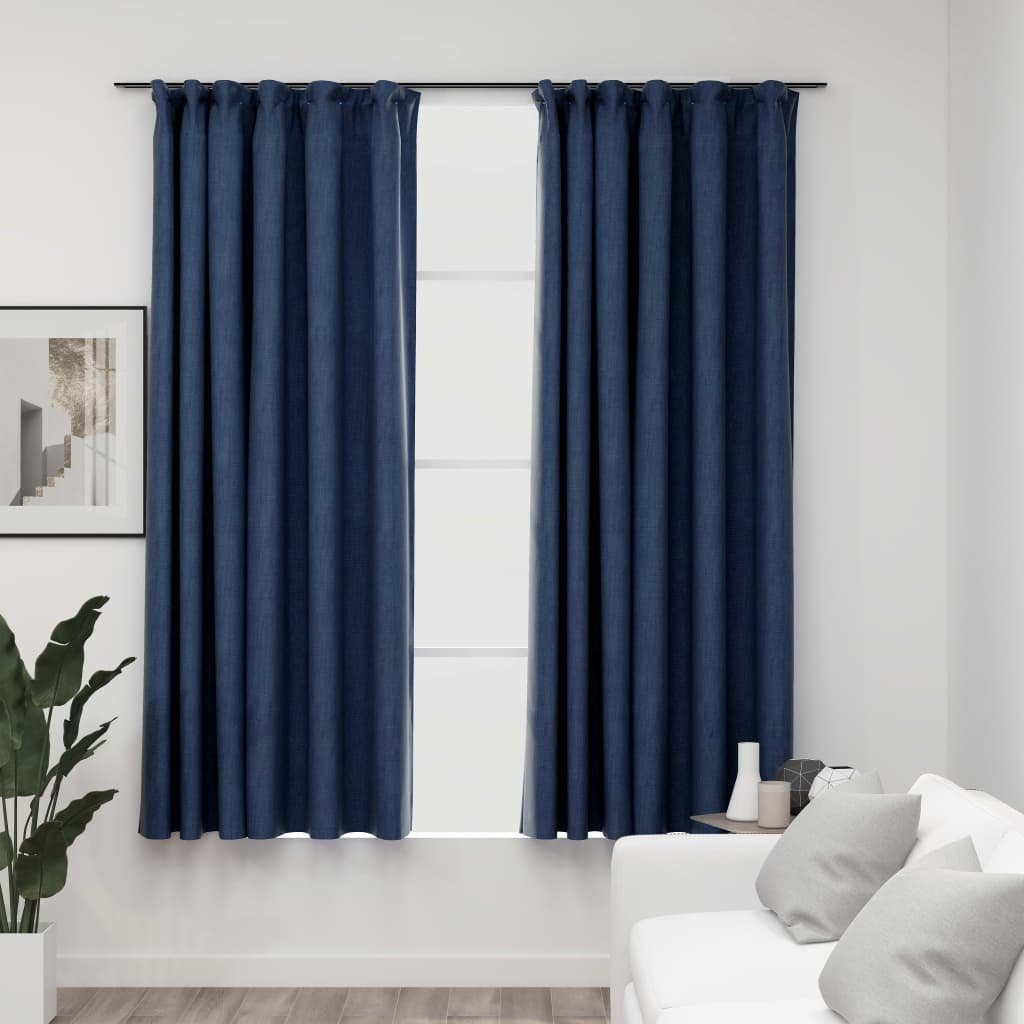 Vorhang Verdunkelungsvorhänge Haken Leinenoptik 2 Stk. Blau 140x175 cm, (2 St) vidaXL