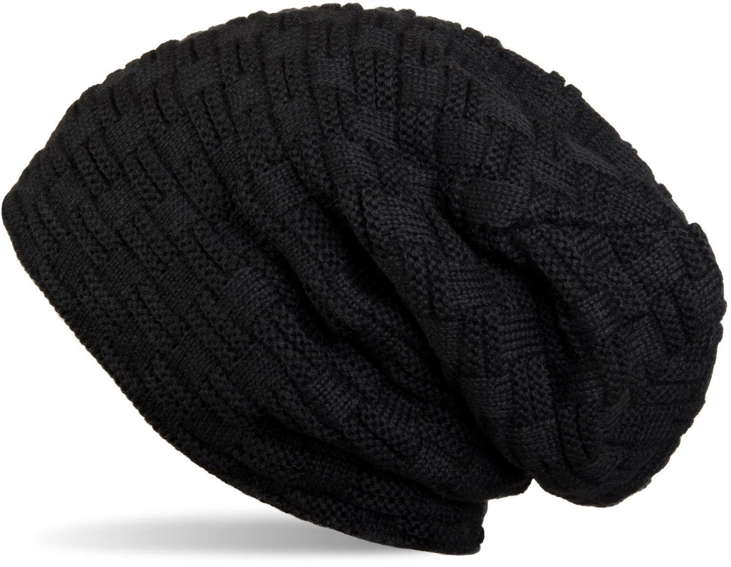 styleBREAKER Strickmütze (1-St) Feinstrick Beanie mit Flecht Muster und Teddyfleece Schwarz