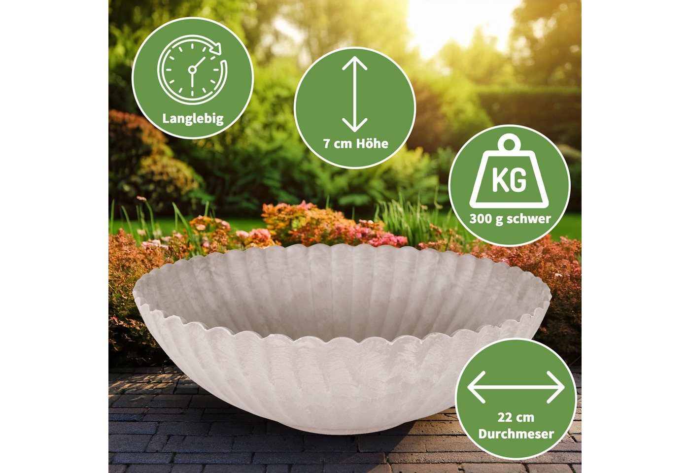 Thumbnail - matches21 HOME & HOBBY Blumentopf Runde Pflanz-Schale gewellt für draussen sand beige marmoriert 22 cm (1 St), Wetterfes...
