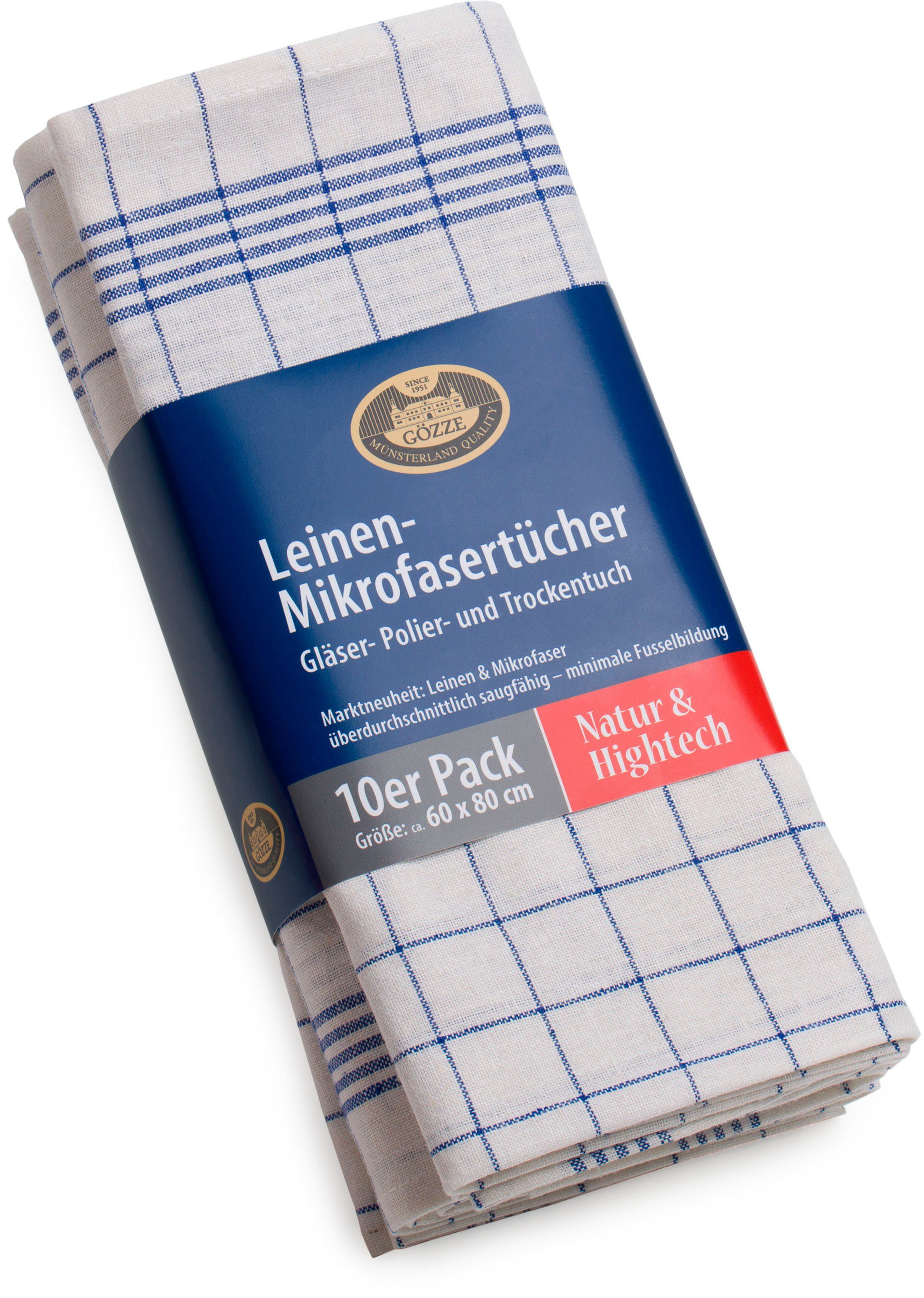 Gözze Geschirrtuch Gläser und Poliertuch, Des. 60053, 60x80 cm, (Set, 10-tlg), Mikrofaser blau