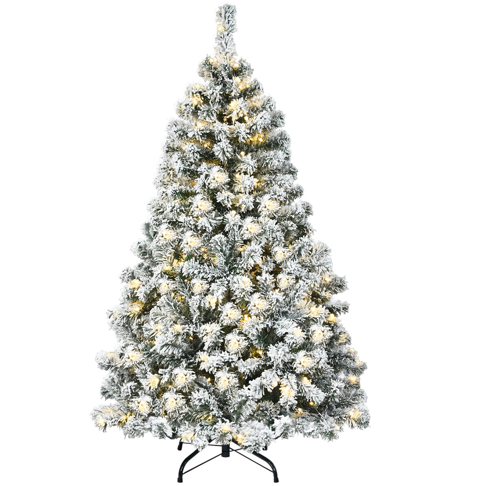 COSTWAY Künstlicher Weihnachtsbaum, 400 Zweigspitzen mit Schnee, 200 LEDs