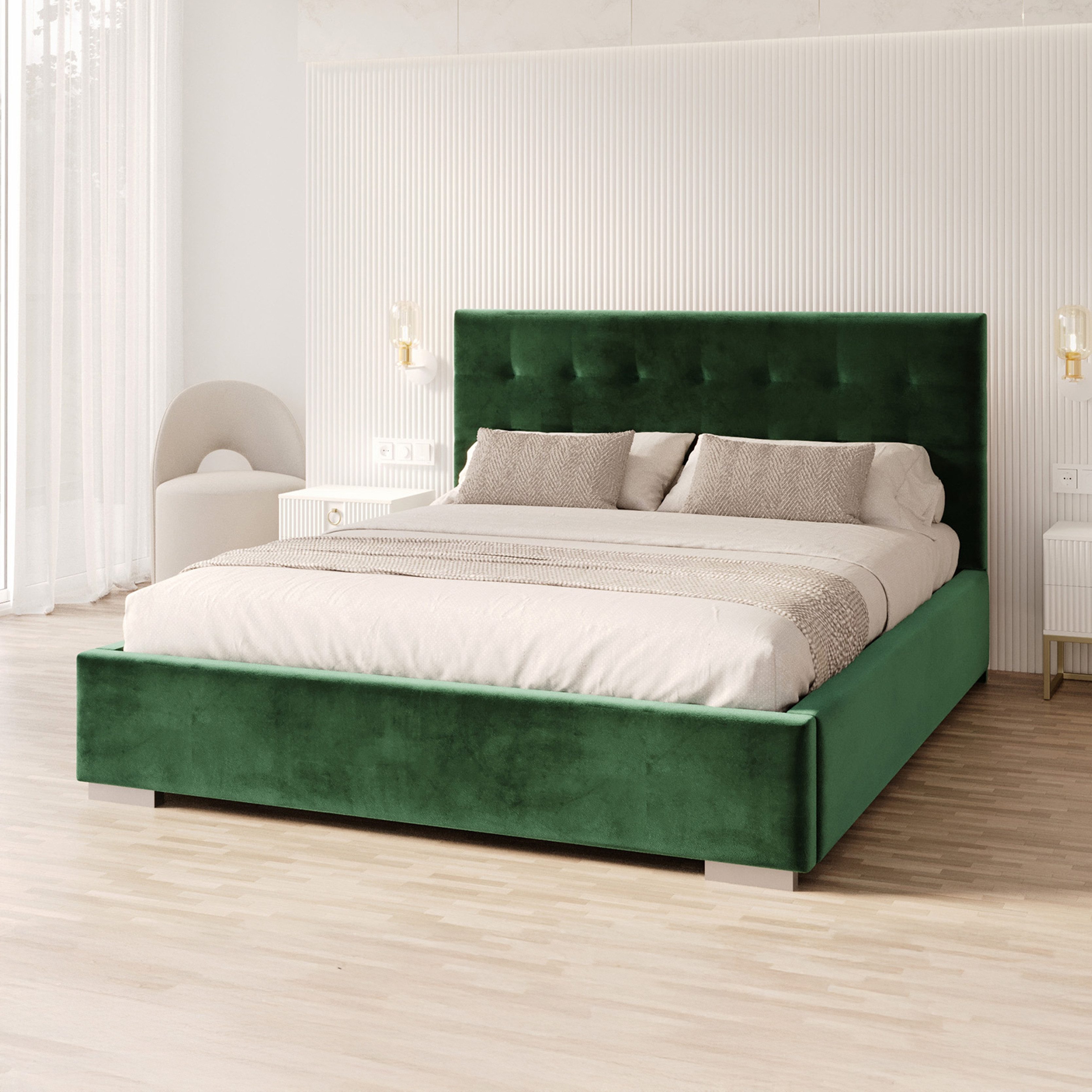 FDM Polsterbett GRACE modern mit Bettkasten MADE IN EU - mit hochwertigem Bezug (verfügbar 90x200 120x200 140x200 160x200 180x200cm, Bettrahmen, Bett, mit großen gepolsterten Kopfteil, mit Bettkasten zum aufklappen), Hebbarer Metallrahmen, Bettkasten, mit/ohne Matratze