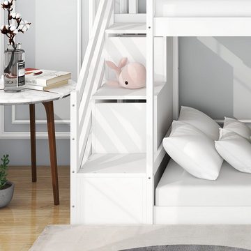 Celya Etagenbett Etagenbett mit Treppe und Rutsche,Kinderbett mit 2 Schubladen, Rahmen aus massivem Kiefernholz