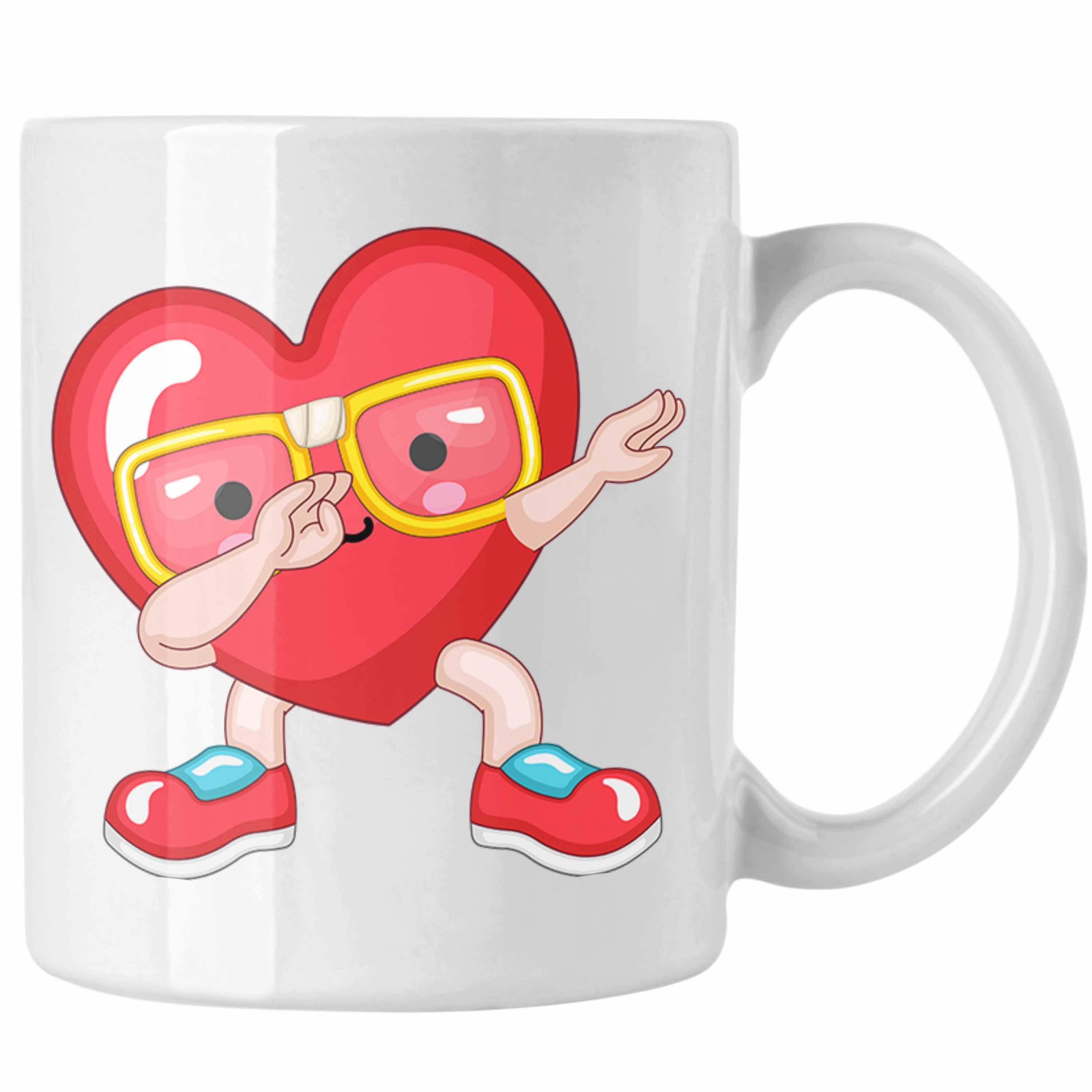 Trendation Tasse Tasse mit Herz-Grafik Romantisches Geschenk für Freundin Freund zum Va Weiss
