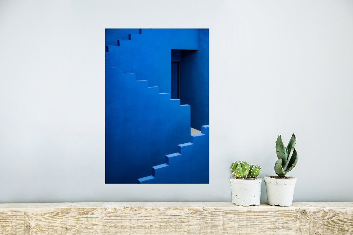 Blau - (1 - MuchoWow Rahmen Ohne Wohnzimmer, Gebäude, für Wandposter St), Architektur Poster Poster, Treppe Wandbild, -
