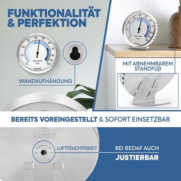MAVORI Hygrometer analog aus Edelstahl - präzise und stilvoll - Ø 9,5cm, batteriefreier Betrieb (Bi-Metall)