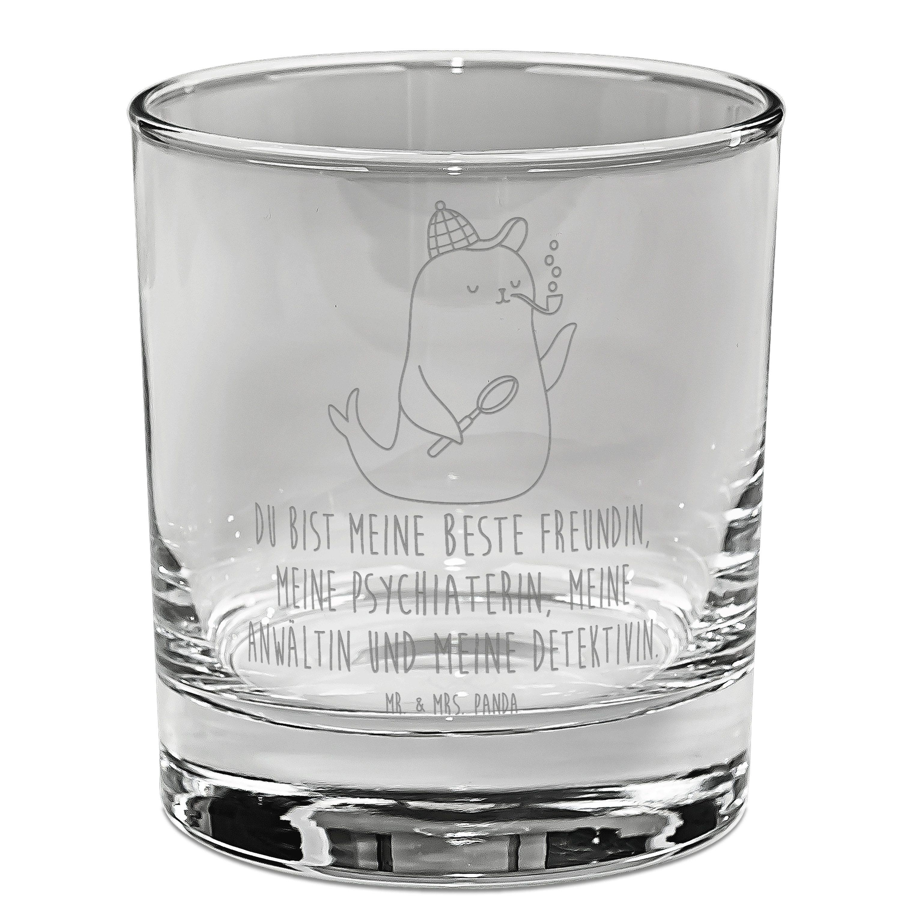 Mr. & Mrs. Panda Glas Robbe Sherlock, Glas, Transparent, Tumbler, Glas, Gute Laune, gravur, Premium Glas, Glas für Gin Ballonglas Gin Glas