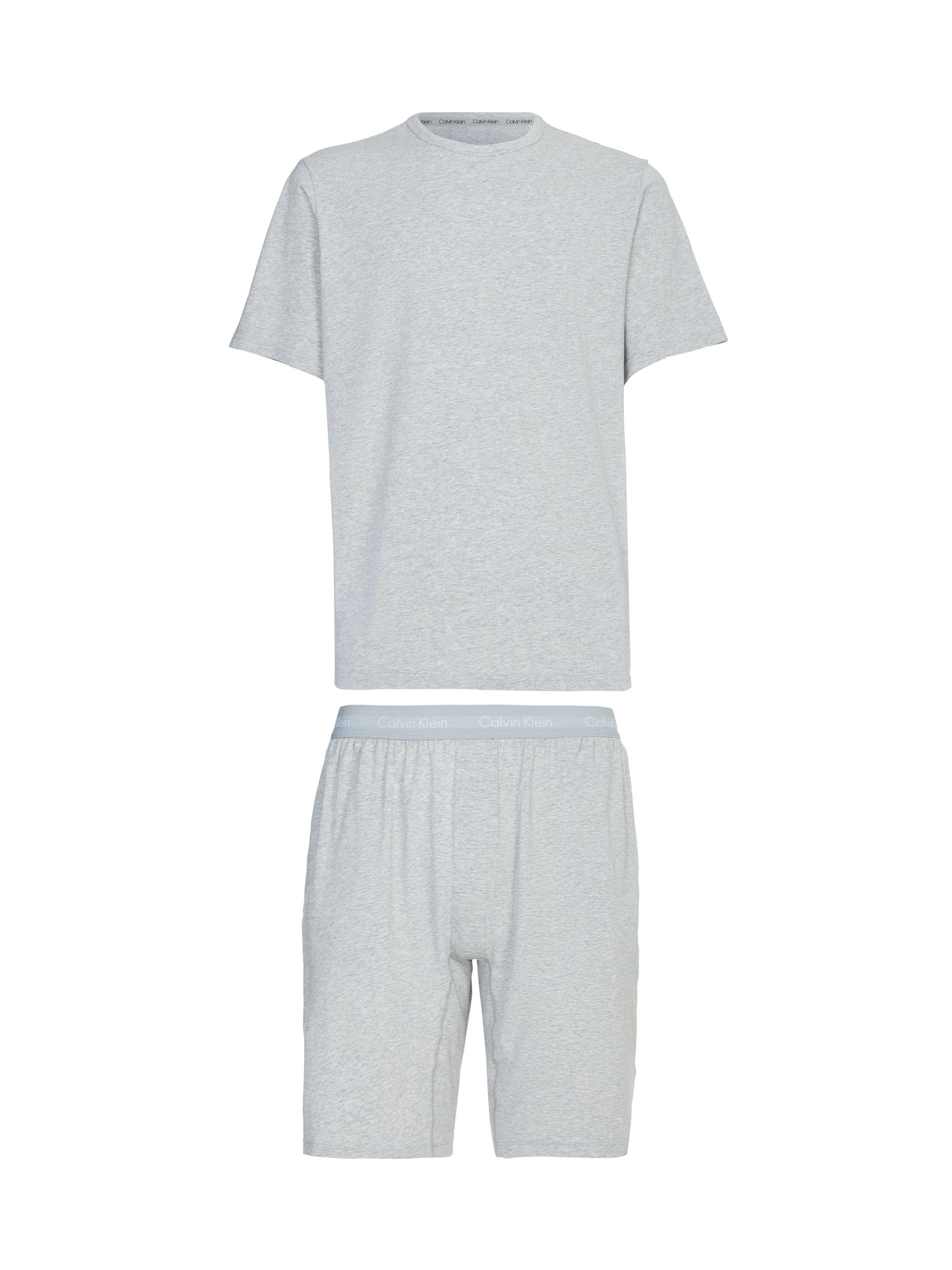 Calvin Klein 2 GREY-HEATHER tlg) Underwear Logoschriftzügen dem Bund auf S/S mit (Set, SET SHORT Pyjama