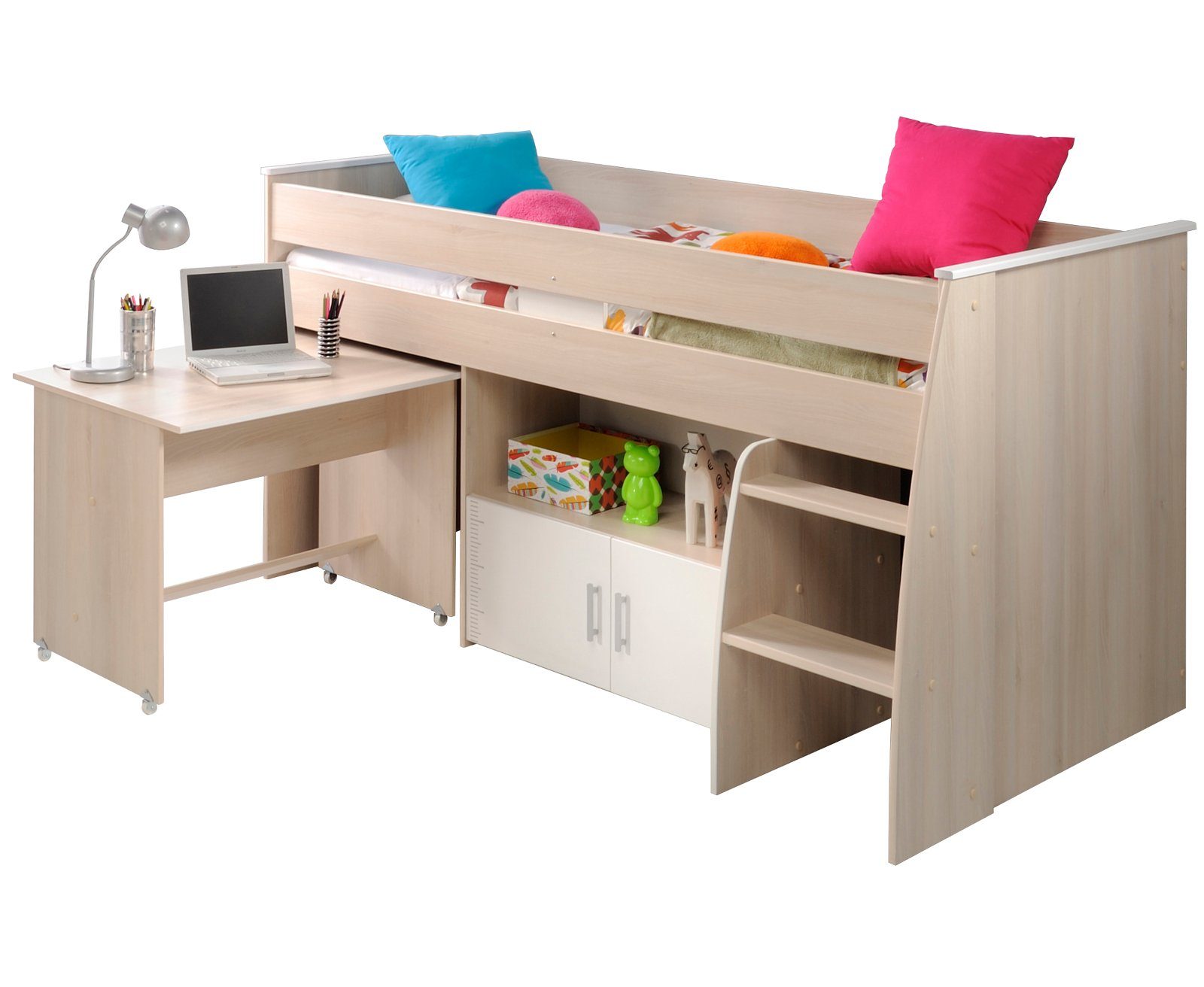 Parisot Hochbett Charly (Kinderbett mit Stauraum und Schreibtisch) kein Lattenrost erforderlich