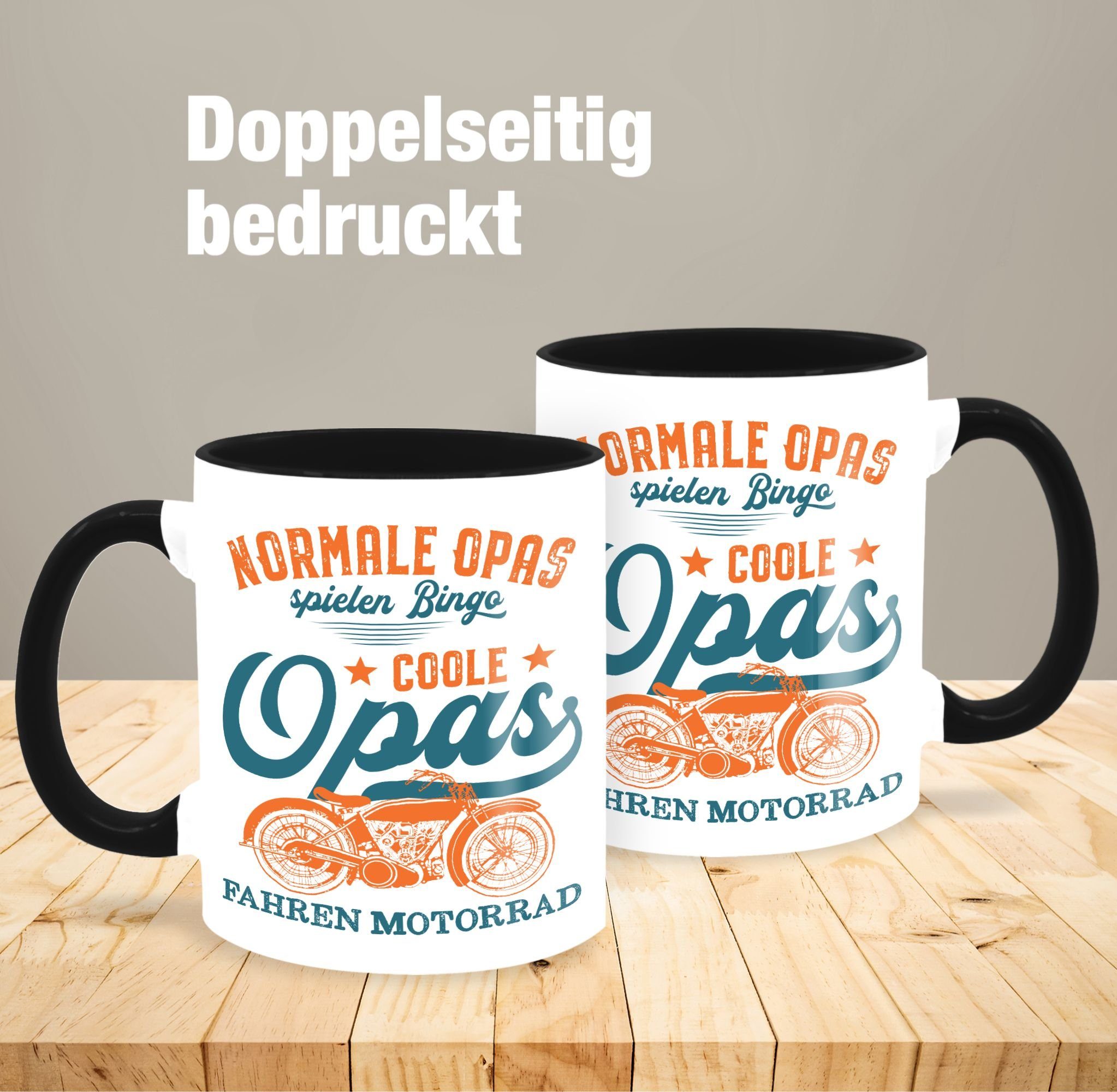 Opas Motorrad Großvater Coole Shirtracer Bingo spielen dunkel, Tasse Opa fahren Normale Schwarz Opas - 1 Keramik, -