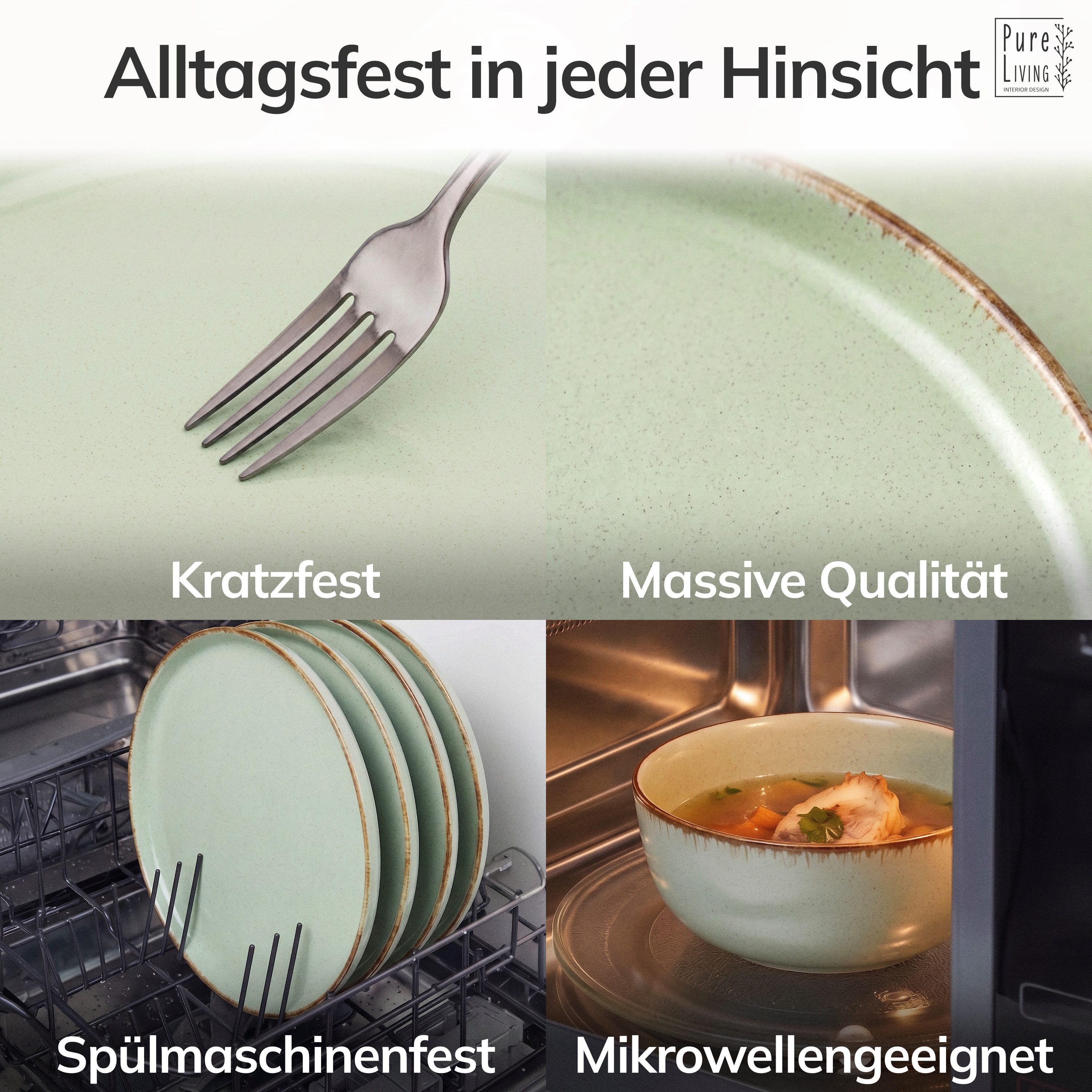PURE LIVING INTERIOR DESIGN Geschirr-Set Rustic aus Steingut, 48-tlg., für 12 Personen, Mintgrün (48-tlg), 12 Personen, Steingut – Bild 4 von 5