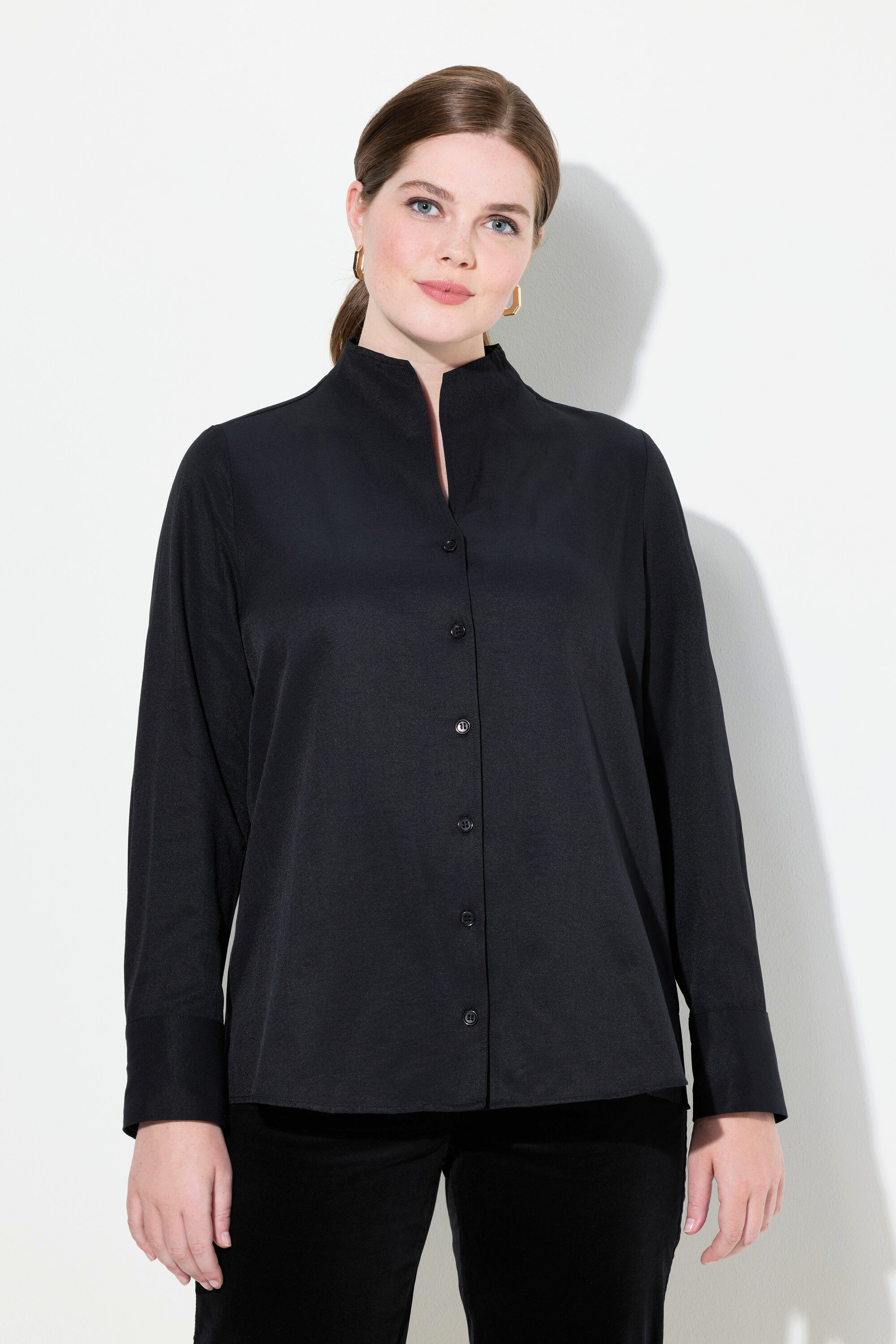 Longbluse Bluse Oxford-Gewebe Kelchkragen Langarm