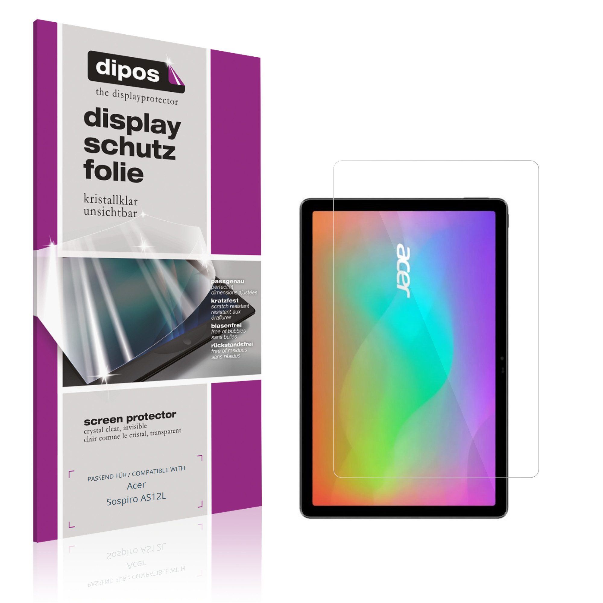 dipos Displayschutzfolie Schutzfolie für Acer Sospiro AS12L, 2 Stück, Displayschutz Schutz Folie Made in Germany