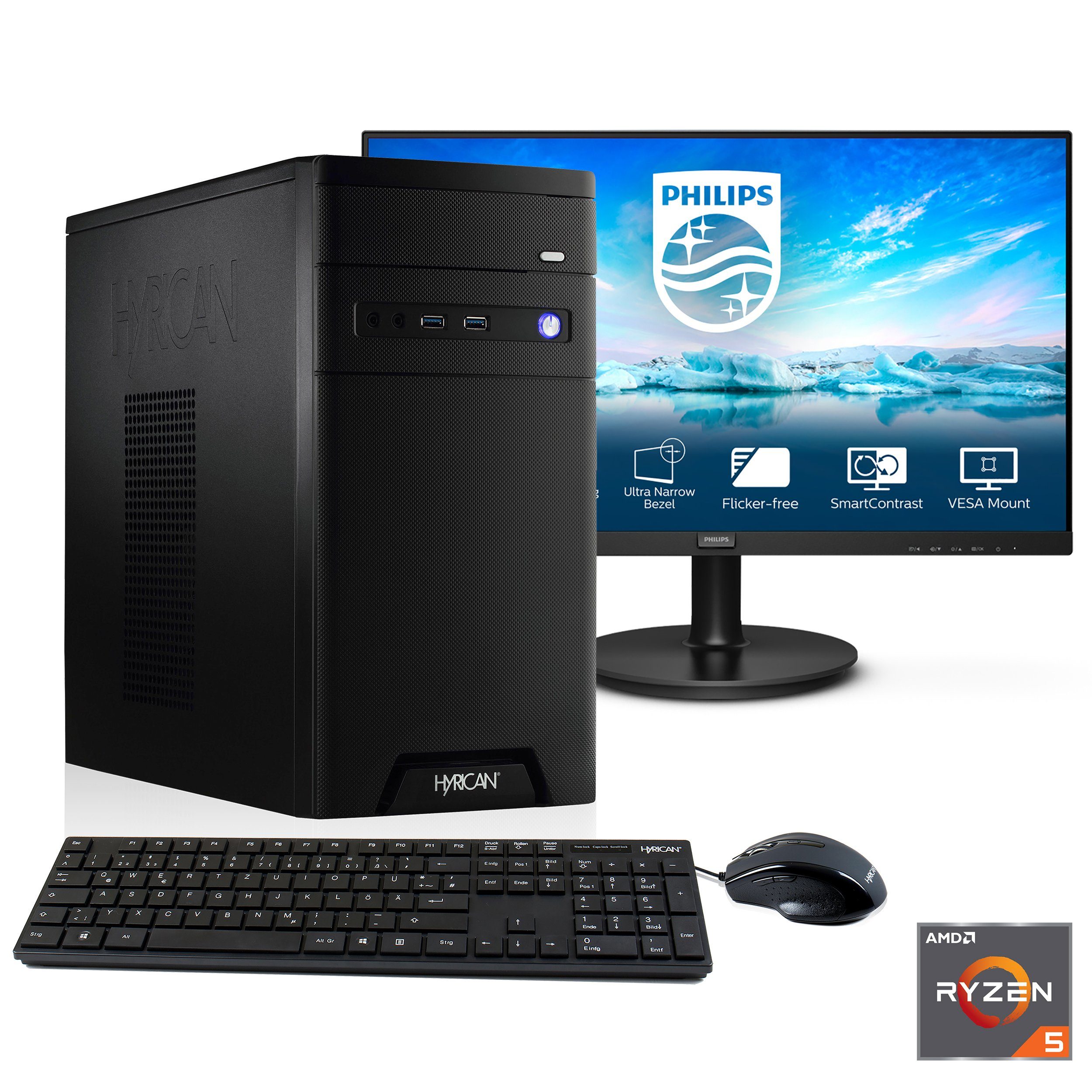 Hyrican Home-Office-PC SET2338 PC-Komplettsystem (27", AMD Ryzen 5 ...