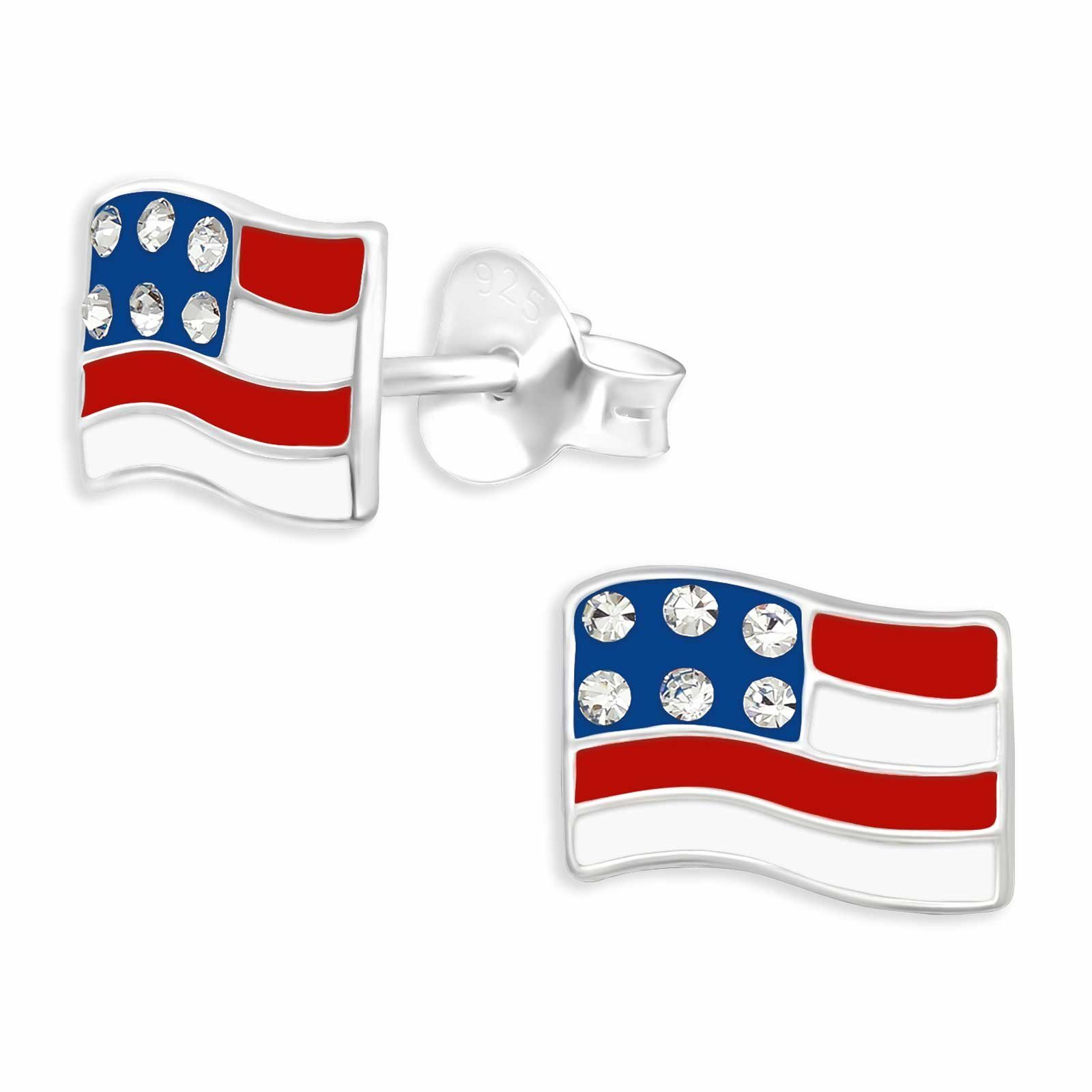 Monkimau Ohrring-Set USA Flaggen Ohrringe aus 925 Silber, Hypoallergen