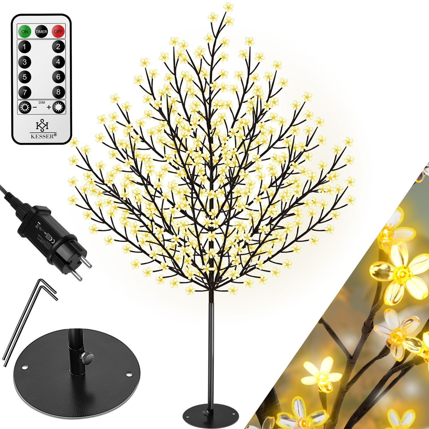 KESSER Künstlicher Weihnachtsbaum, Kirschblütenbaum + Fernbedienung Lichterbaum Indoor Outdoor