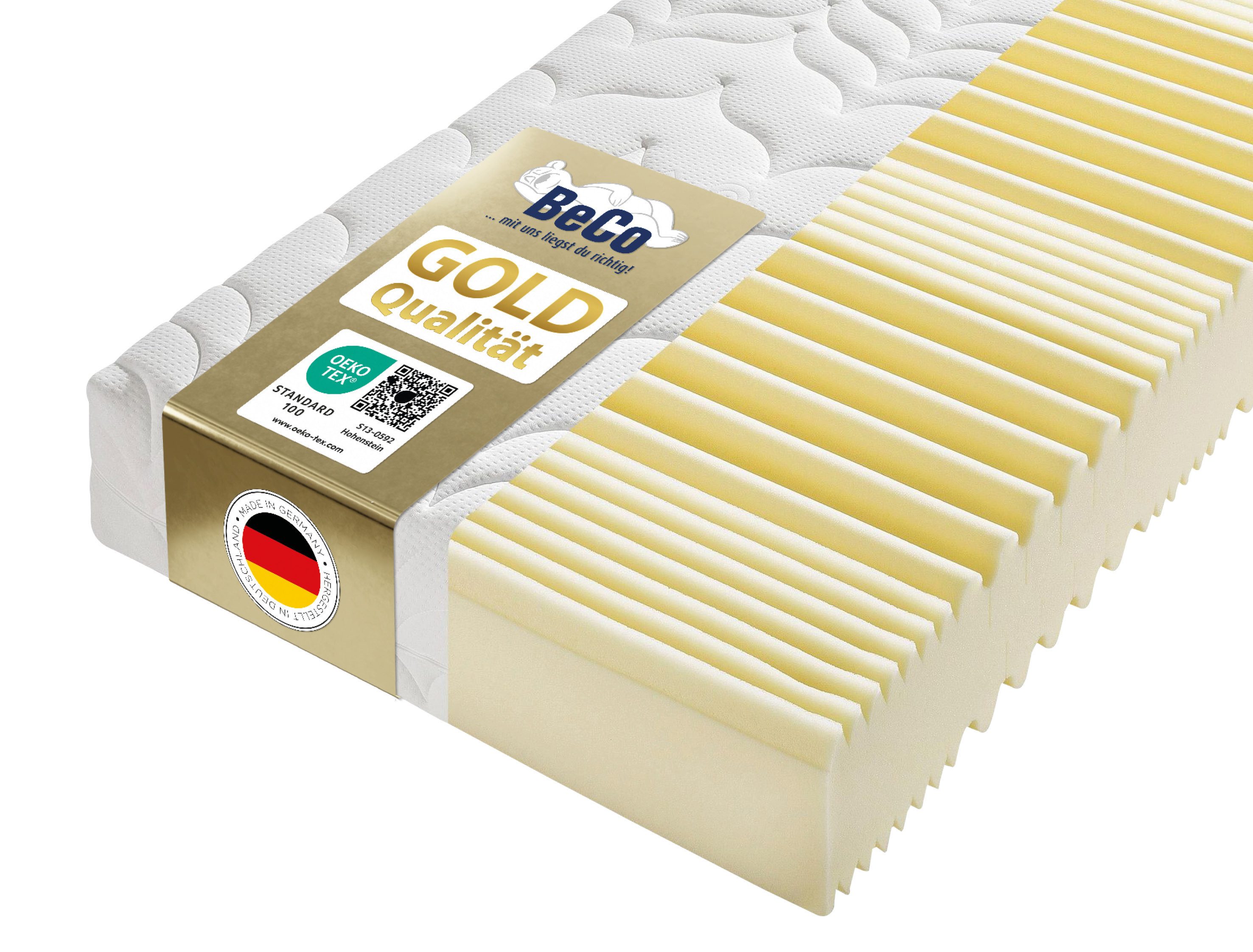 Kaltschaummatratze Luxus-Matratze – GOLD Kaltschaummatratze für hohe Belastbarkeit, Beco, 23 cm hoch, Hohe Tragkraft, Klimakomfort, Wendematratze, ideal auch 140x200