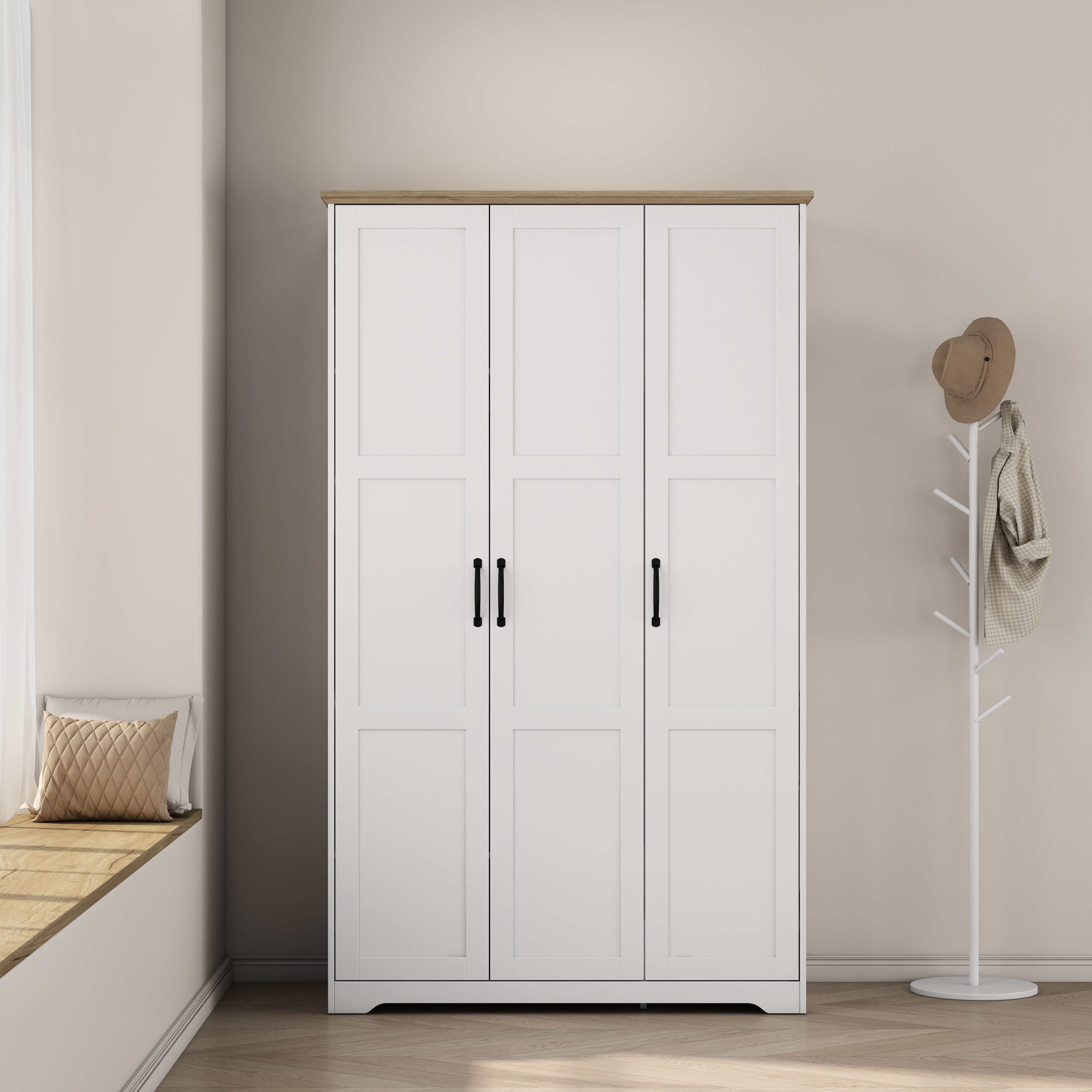 OTTO home Kleiderschrank Emmilia Schrank Schlafzimmerschrank im Landhaus Design (Mit vielen Einlegeböden und Softclose) Landhaus Schrank mit 3 Türen Breite 113,4cm, Höhe 2m