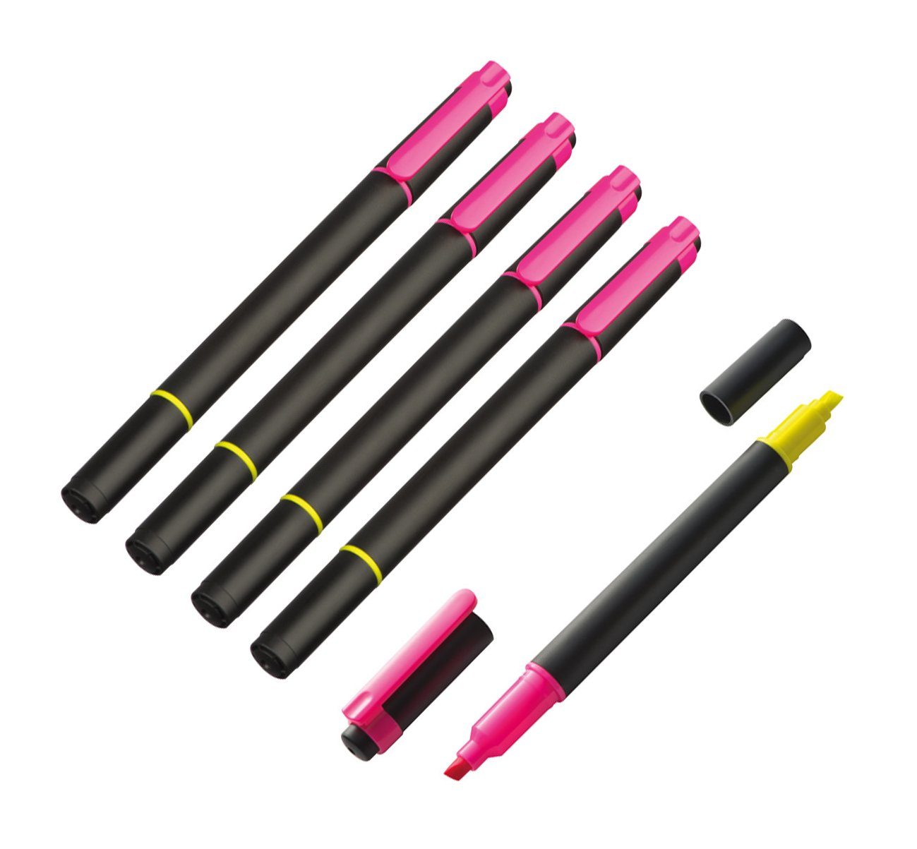 Marker 5x Zweifarbiger Textmarker / je eine Seite neongelb + neonpink