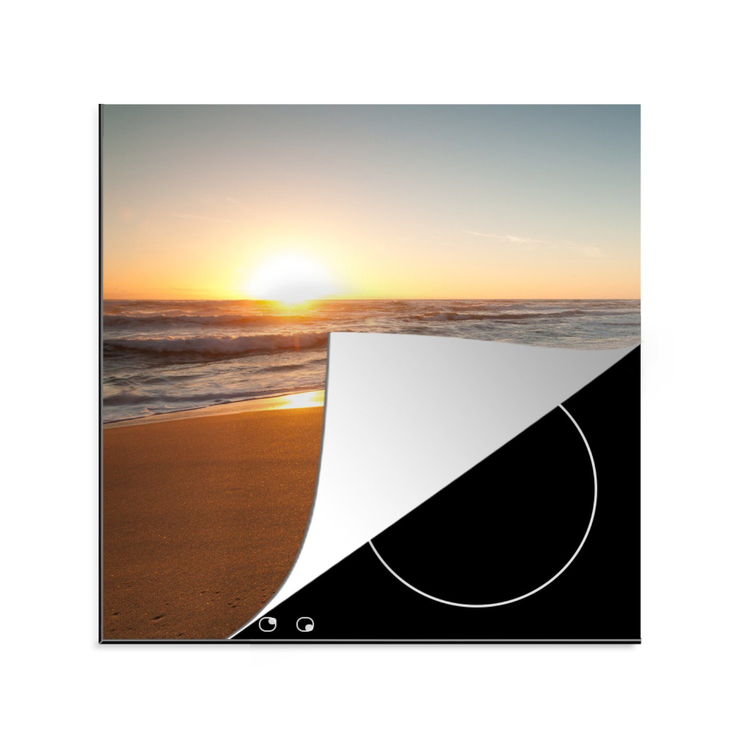 Sonne, (1 Vinyl, MuchoWow Arbeitsplatte Ceranfeldabdeckung, 78x78 Strand küche tlg), Herdblende-/Abdeckplatte - cm, Wellen - für