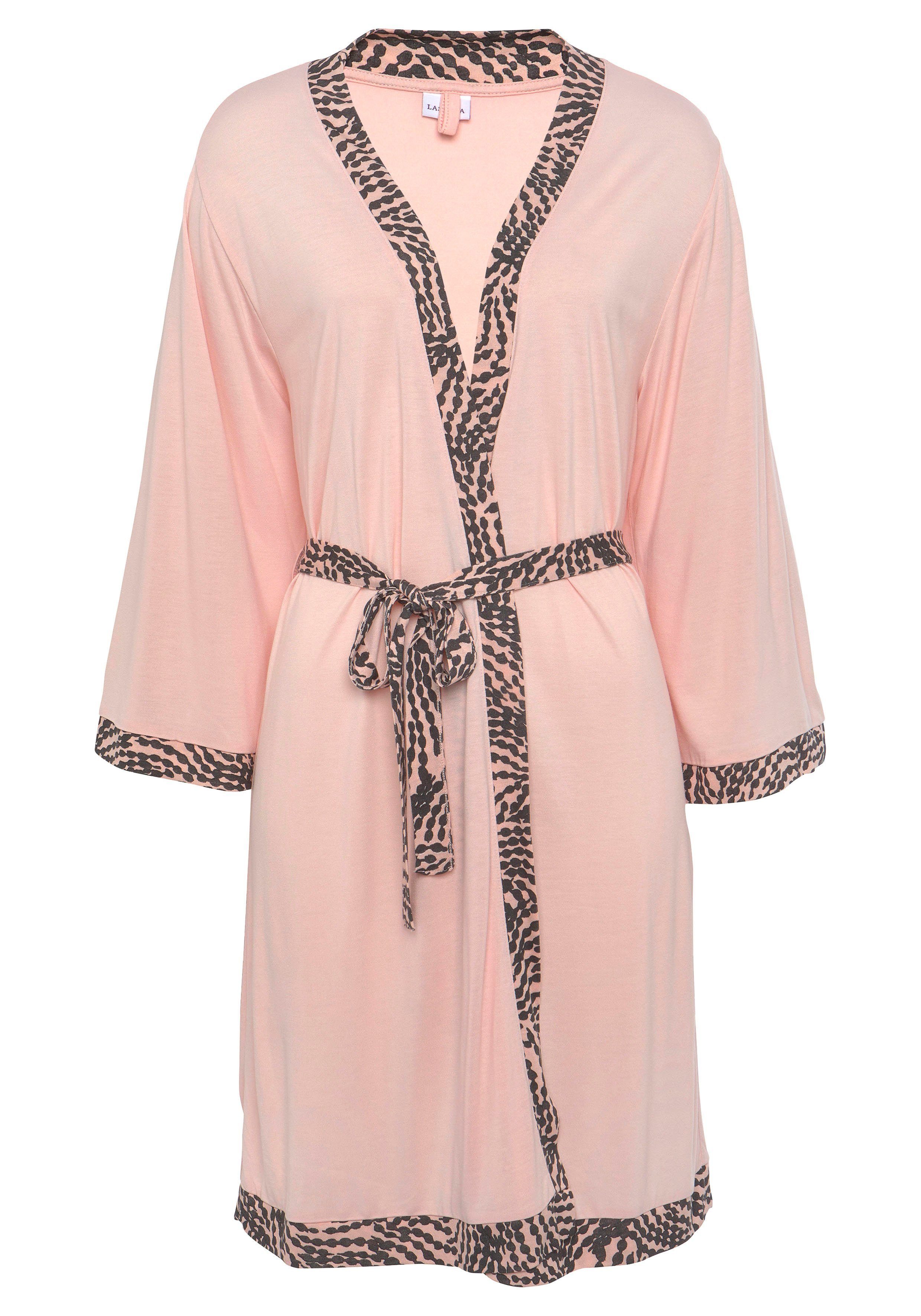 LASCANA Kimono, Kurzform, Kimono-Kragen, Gürtel, mit gemusterter Kontrastbl günstig online kaufen