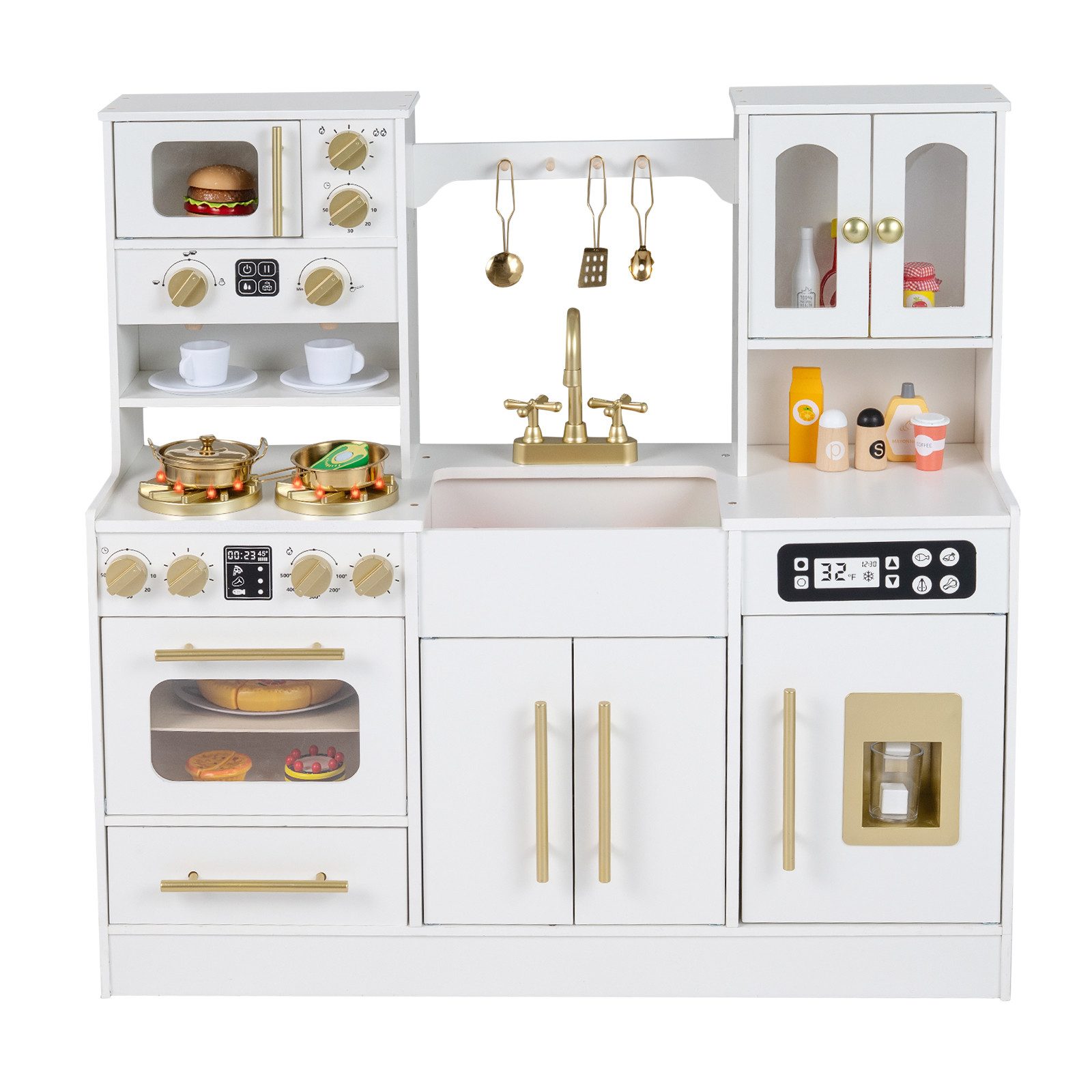 COSTWAY Spielküche MDF, Mit Herd, Spüle, Wasserhahn, Backofen, Eismaschine