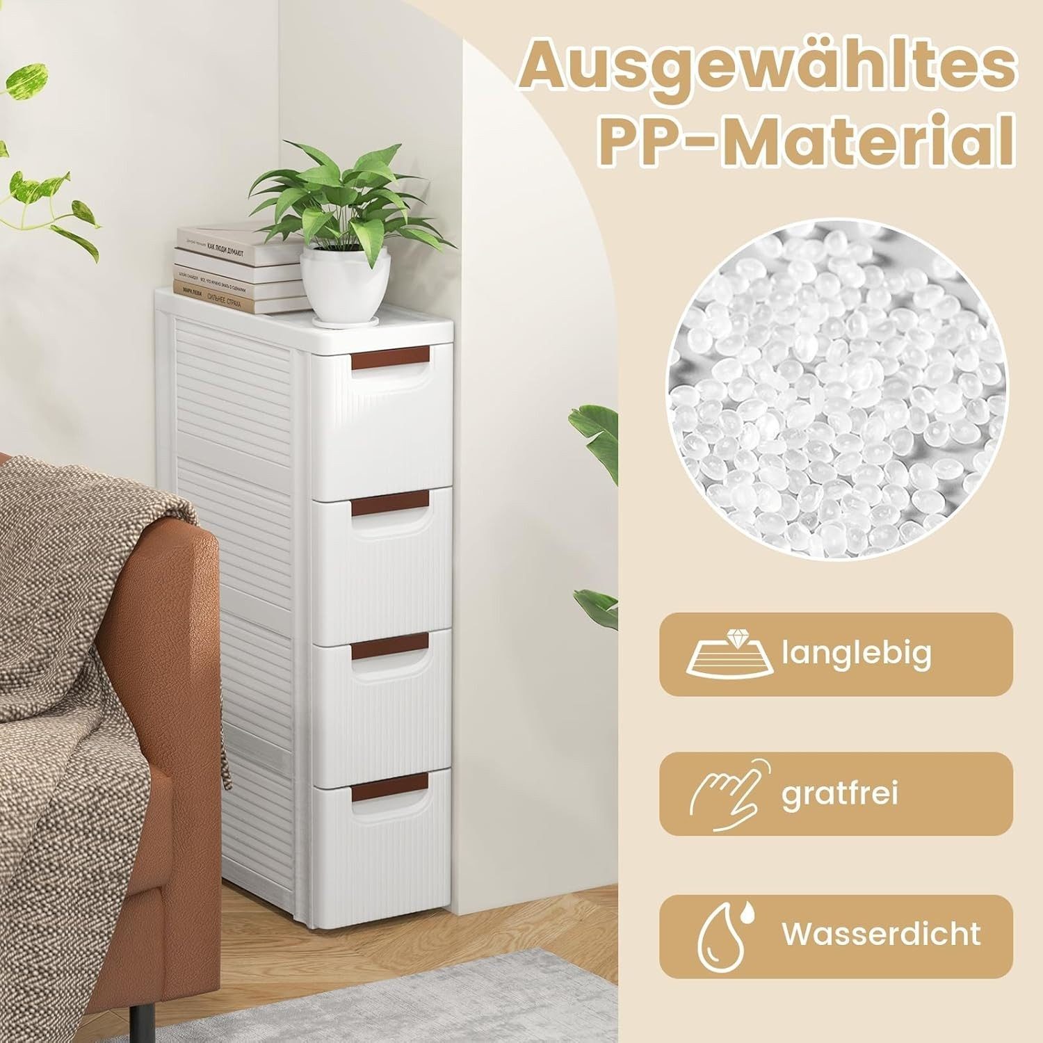 BlingBin Beistellwagen Schmaler Nischenschrank auf Rollen Rollschrank mit 4/5 Schubladen, (1er Set, 1 St., 42 x 19 x 74 cm), Nischenwagen Nischenregal Apotheker – Bild 4 von 5