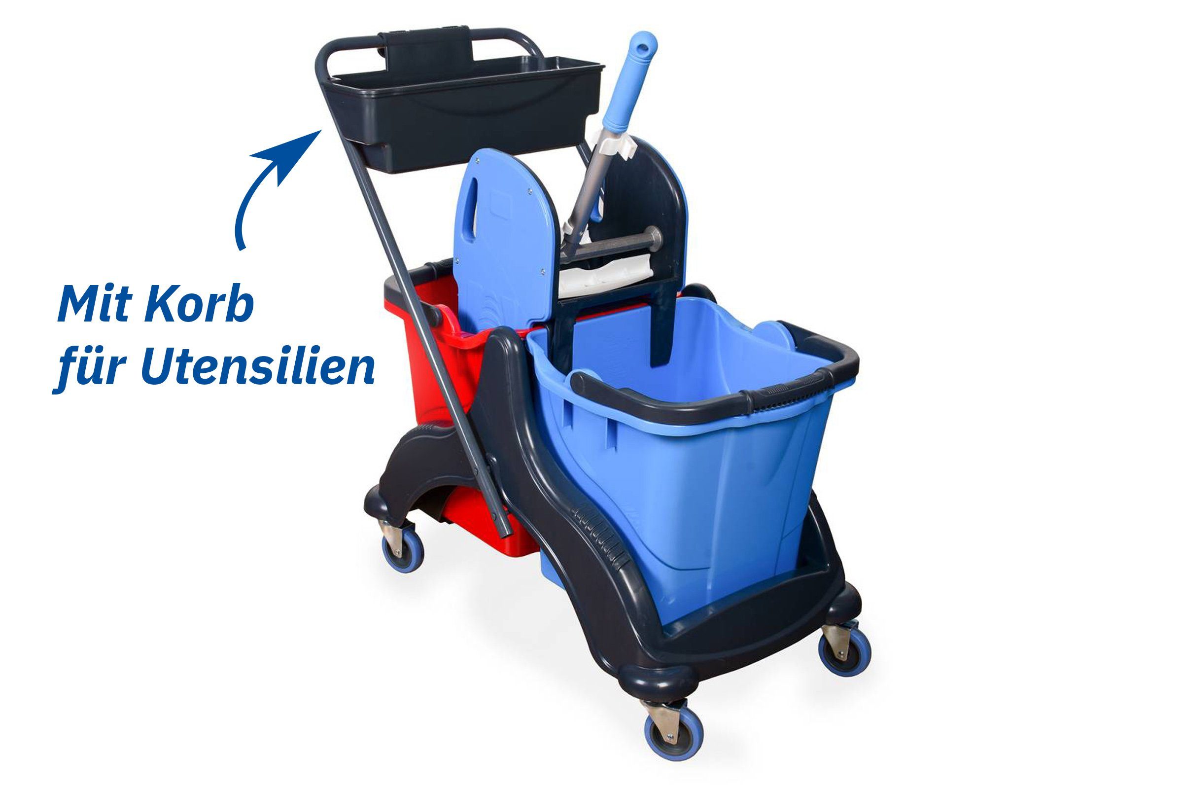 Hypafol Putzwagen, (SET, 2x Eimer, Mopp-Presse, 3x Wisch-Möppe, Mikrofasertücher, Kehrgarnitur)